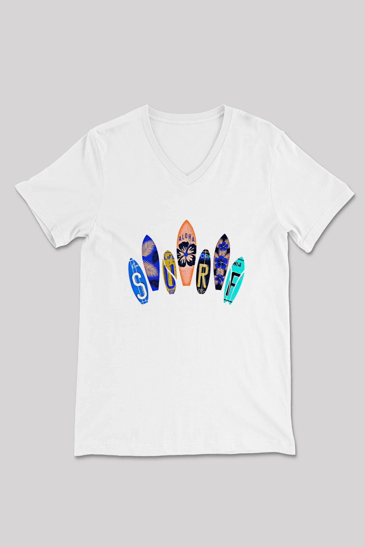 Sörf Baskılı Unisex V Yaka Tişört - Tshirt