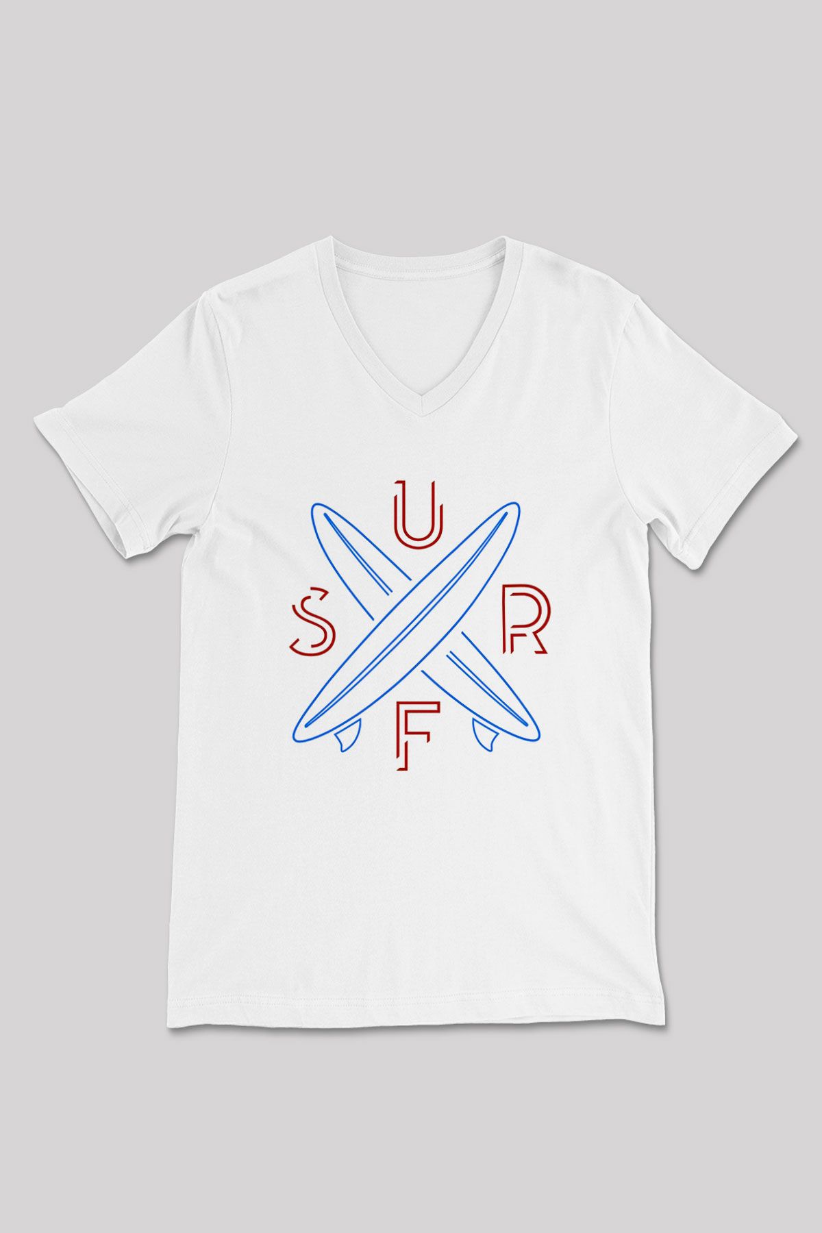 Sörf Baskılı Unisex V Yaka Tişört - Tshirt