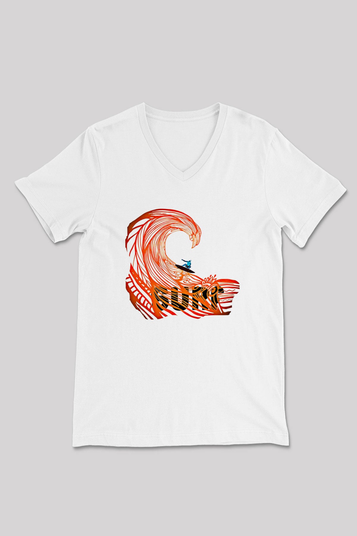 Sörf Baskılı Unisex V Yaka Tişört - Tshirt