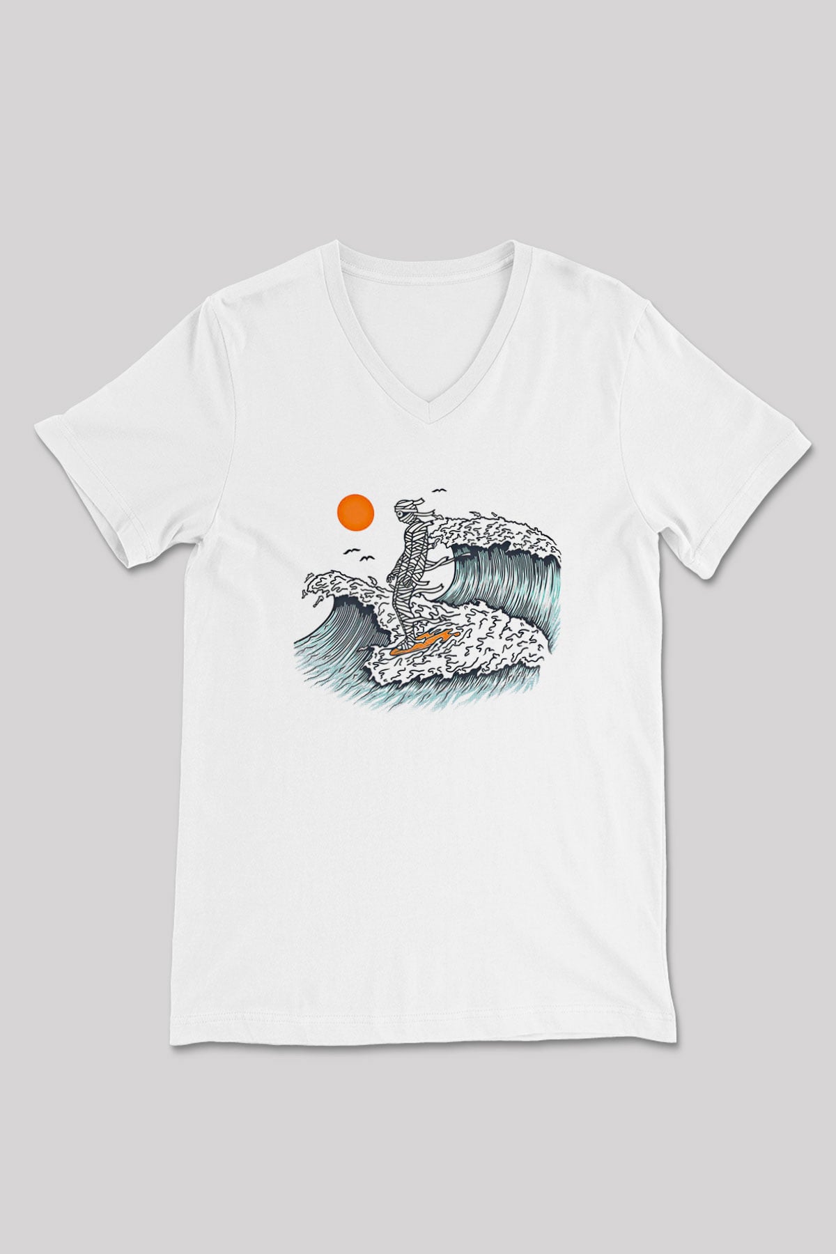 Sörf Baskılı Unisex V Yaka Tişört - Tshirt
