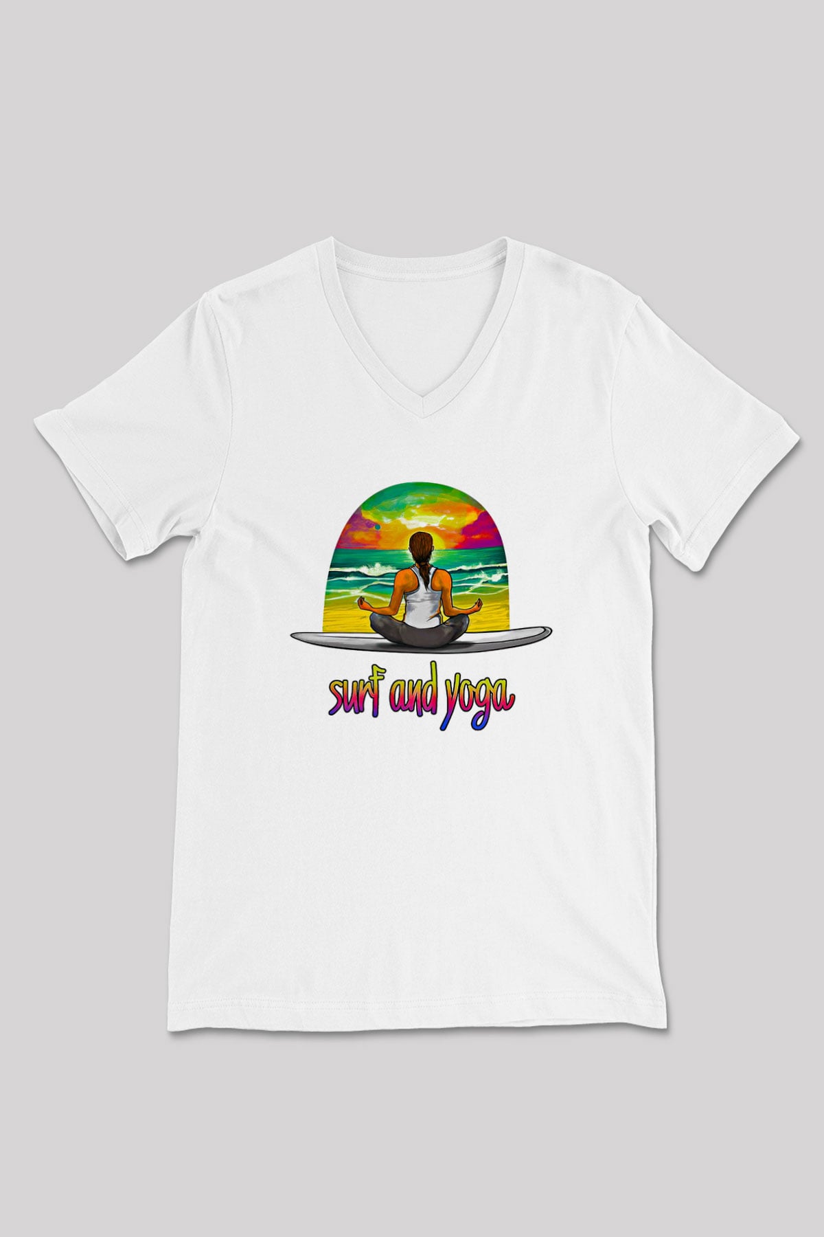 Sörf Baskılı Unisex V Yaka Tişört - Tshirt