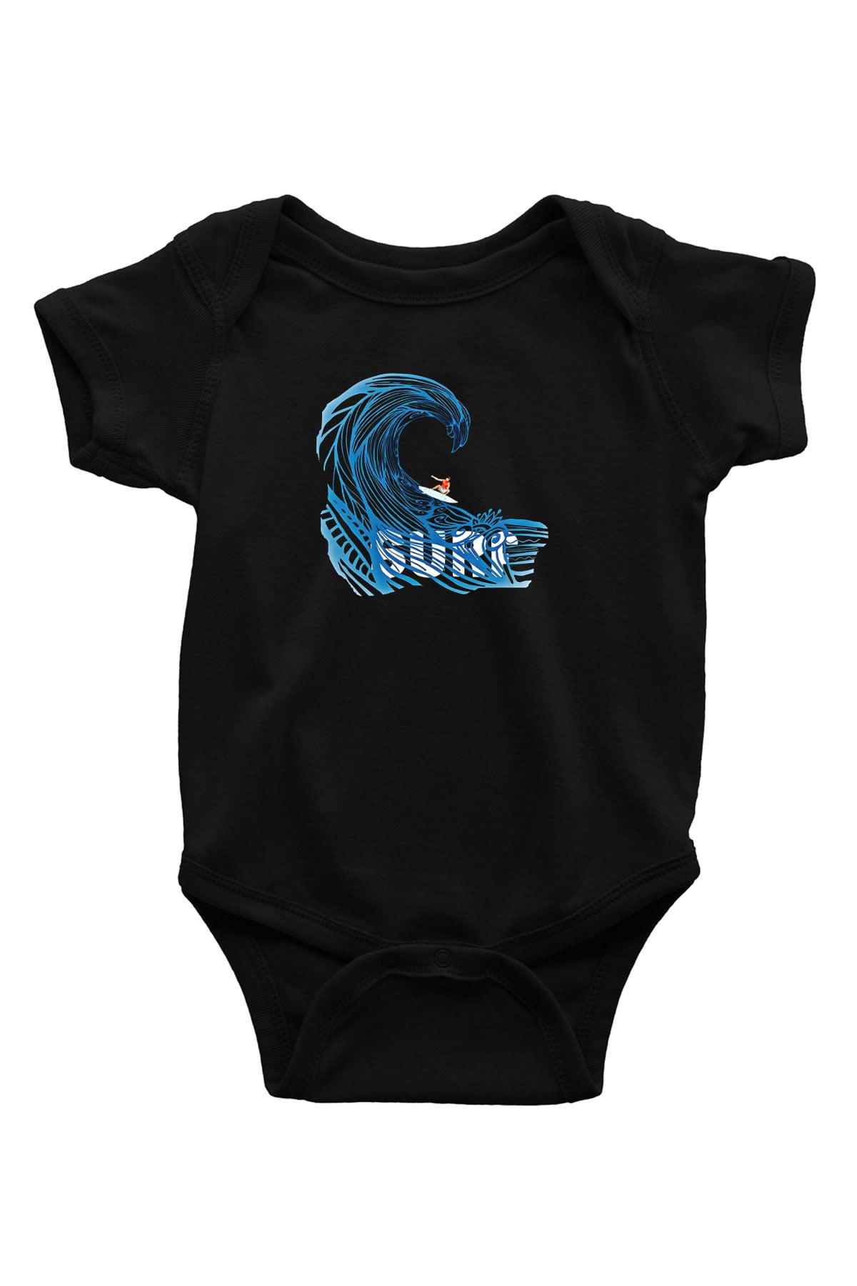 Sörf - Surfing Baskılı Unisex Siyah Bebek Body - Zıbın
