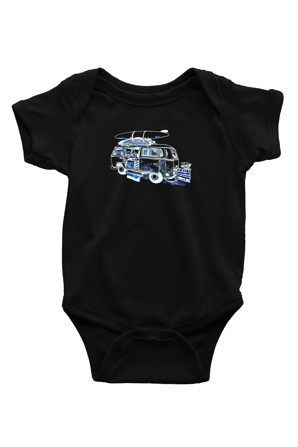 Sörf - Surfing Baskılı Unisex Siyah Bebek Body - Zıbın
