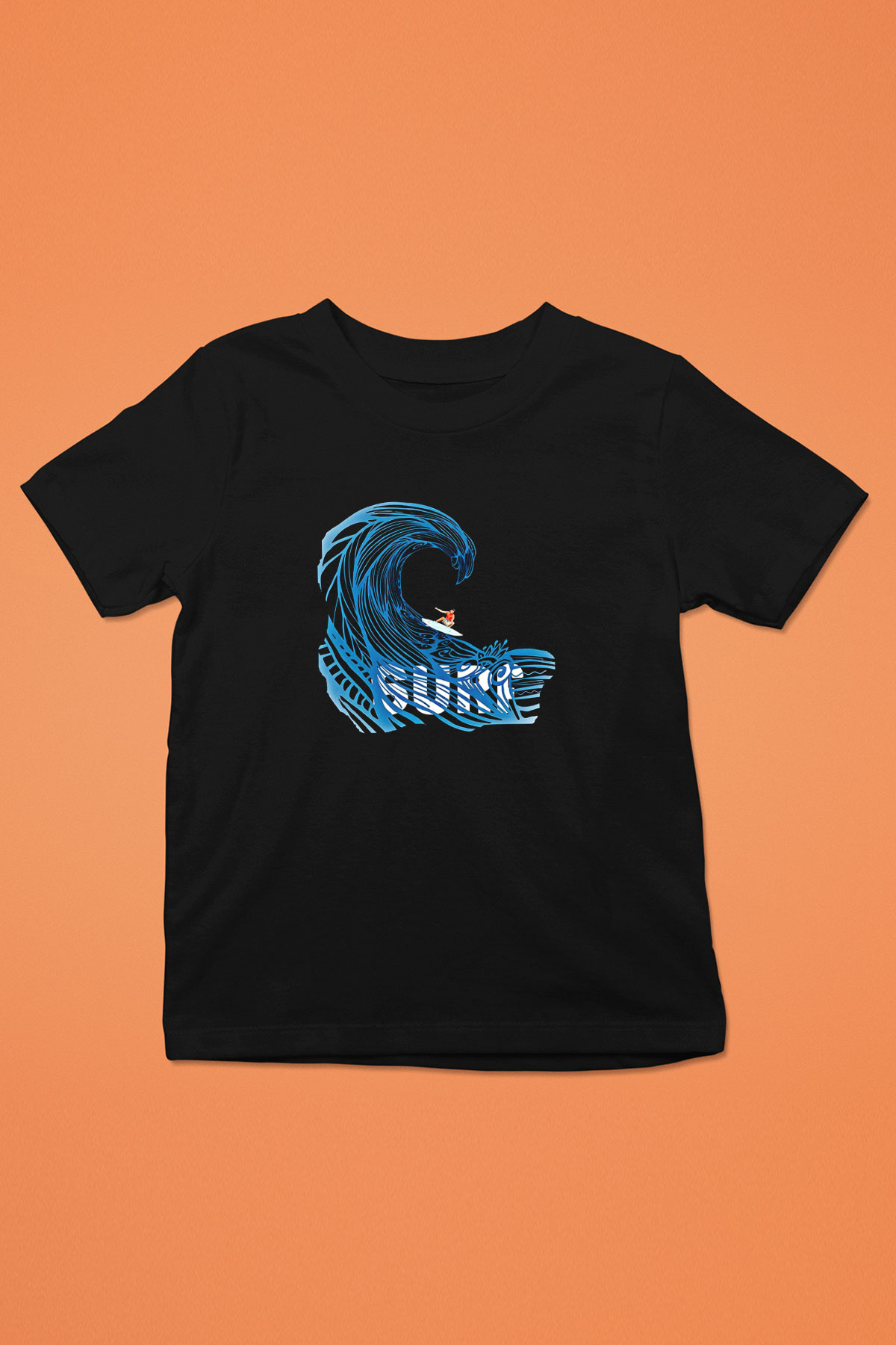 Sörf - Surfing Baskılı Unisex Siyah Çocuk Tİşörtü - Tshirt