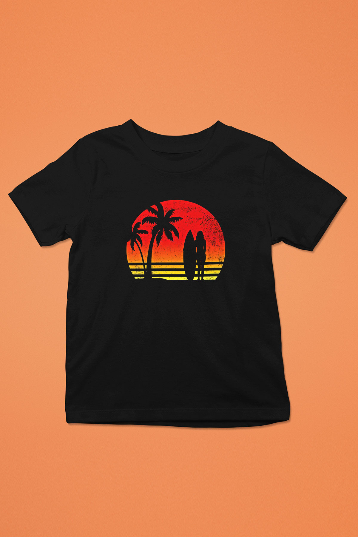 Sörf - Surfing Baskılı Unisex Siyah Çocuk Tİşörtü - Tshirt
