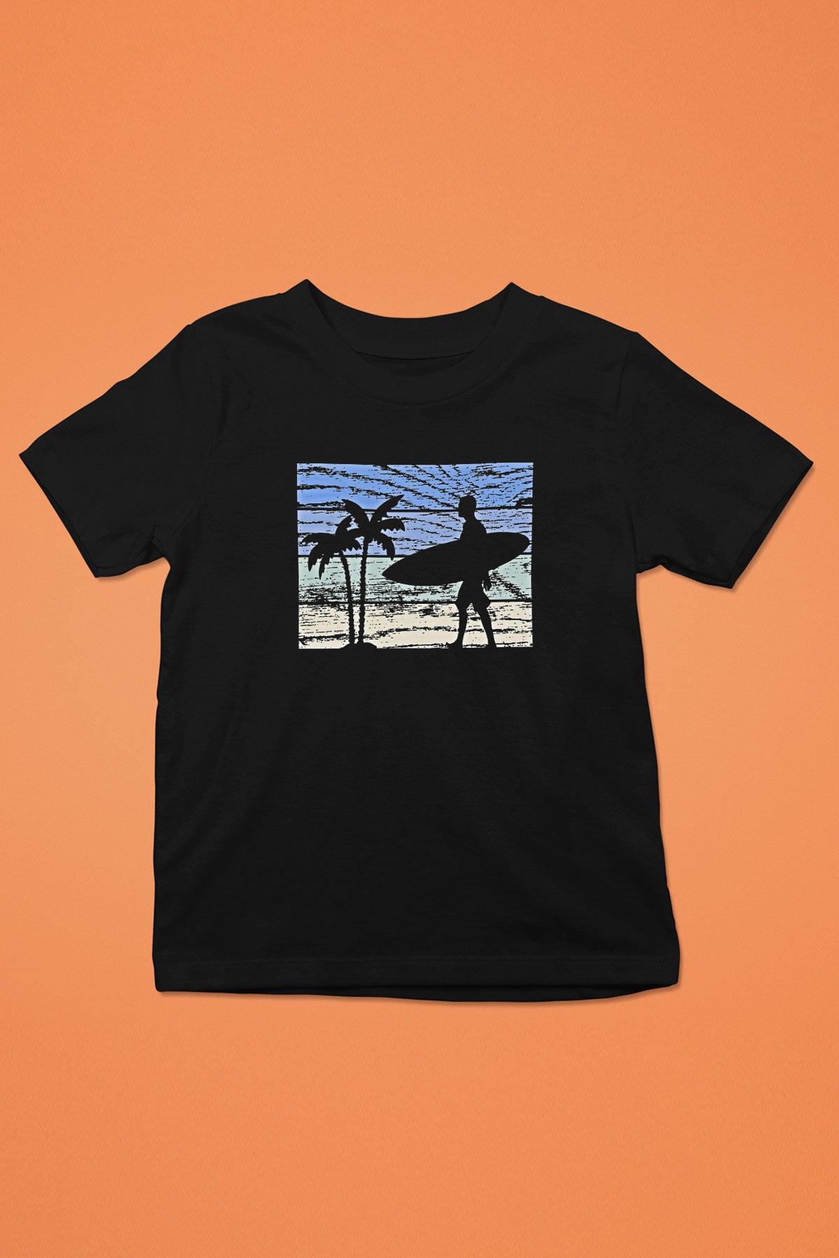 Sörf - Surfing Baskılı Unisex Siyah Çocuk Tİşörtü - Tshirt