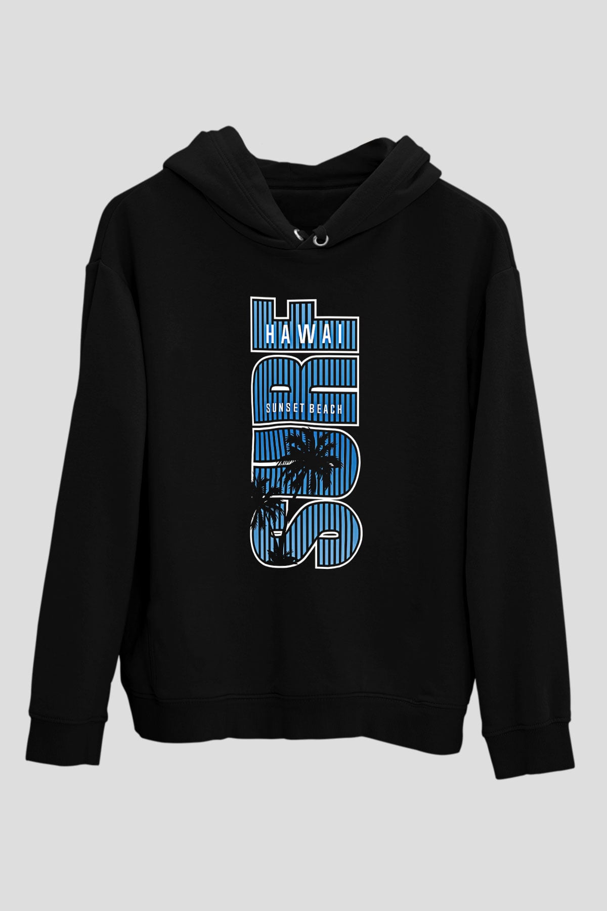 Sörf - Surfing Baskılı Unisex Siyah Kapüşonlu Sweatshirt