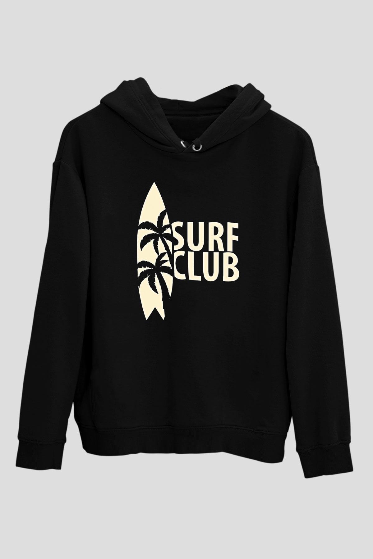 Sörf - Surfing Baskılı Unisex Siyah Kapüşonlu Sweatshirt