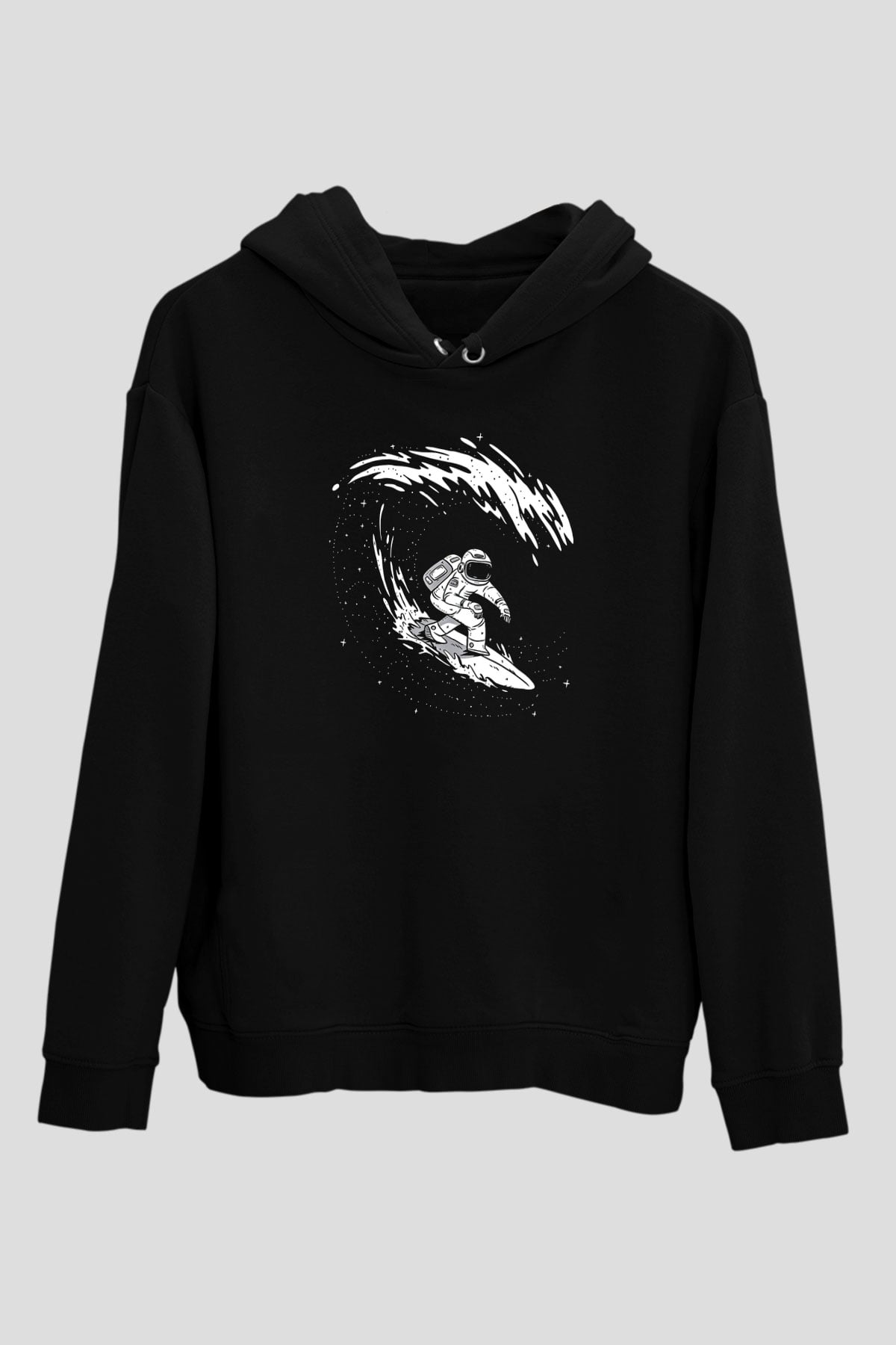 Sörf - Surfing Baskılı Unisex Siyah Kapüşonlu Sweatshirt