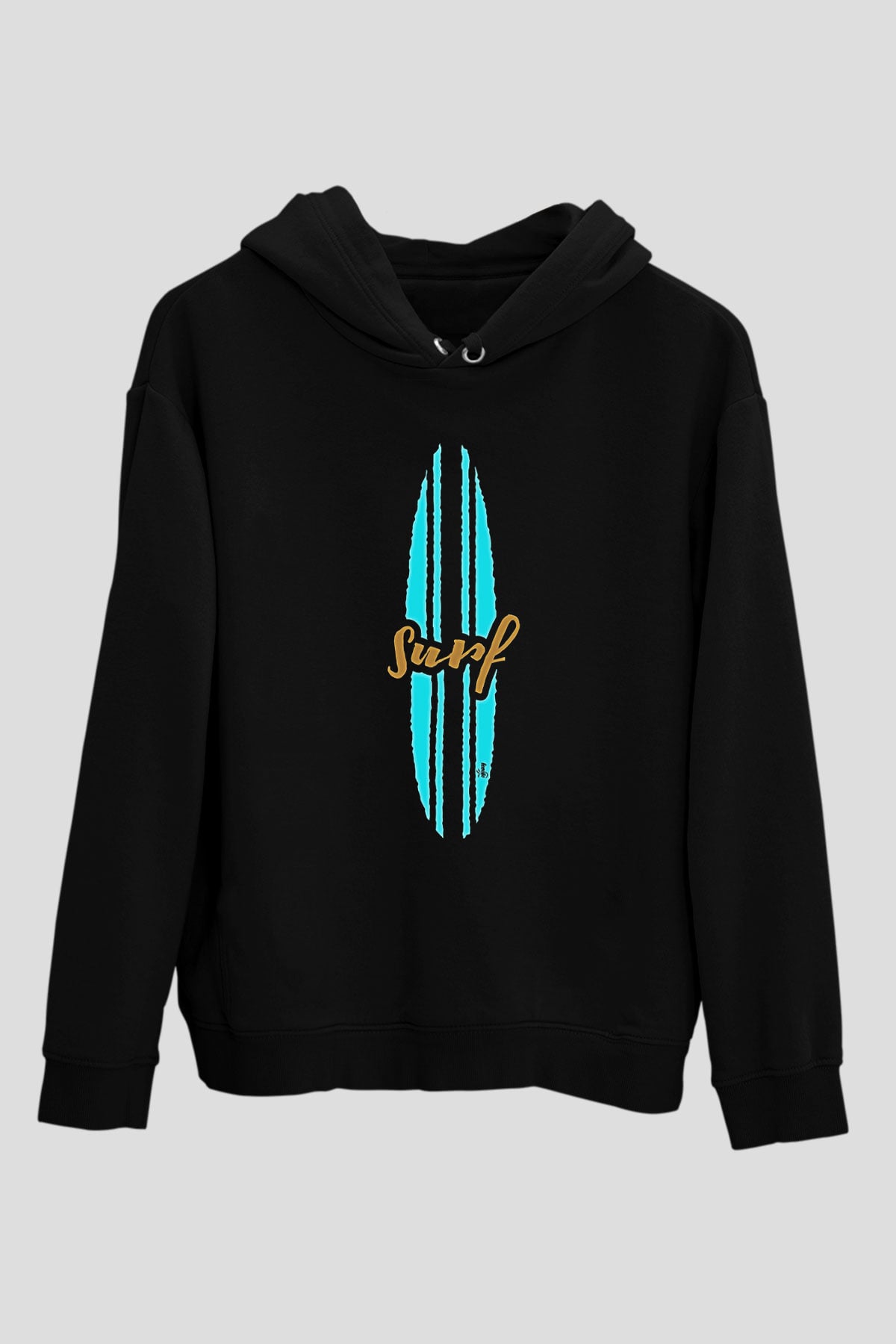Sörf - Surfing Baskılı Unisex Siyah Kapüşonlu Sweatshirt