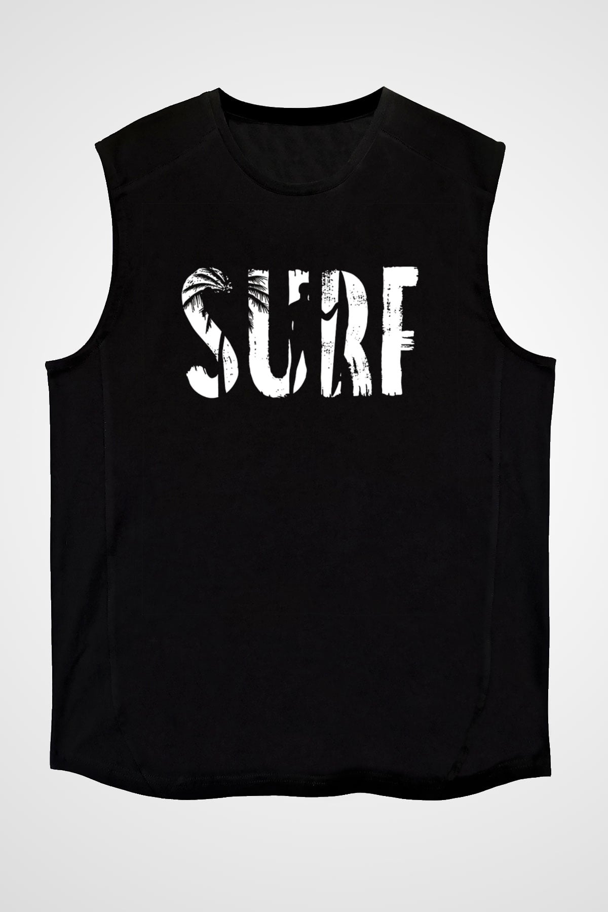 Sörf - Surfing Baskılı Unisex Siyah Kolsuz Tişört