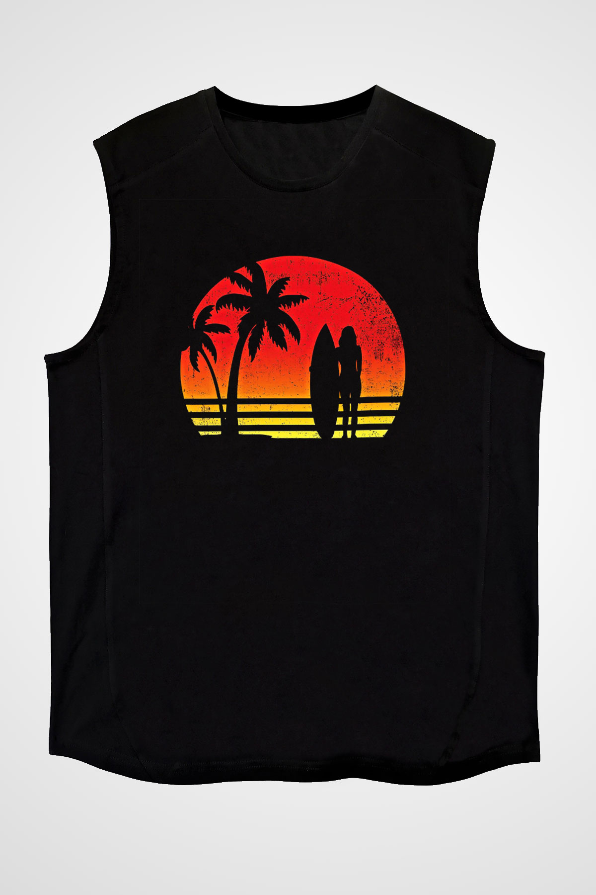 Sörf - Surfing Baskılı Unisex Siyah Kolsuz Tişört