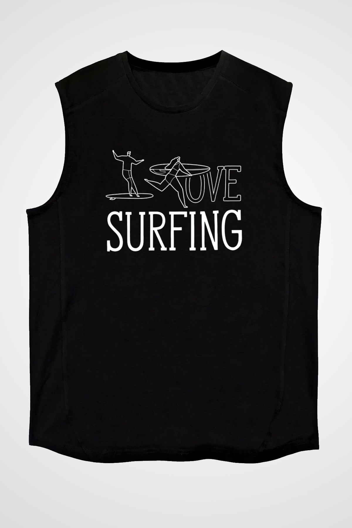 Sörf - Surfing Baskılı Unisex Siyah Kolsuz Tişört