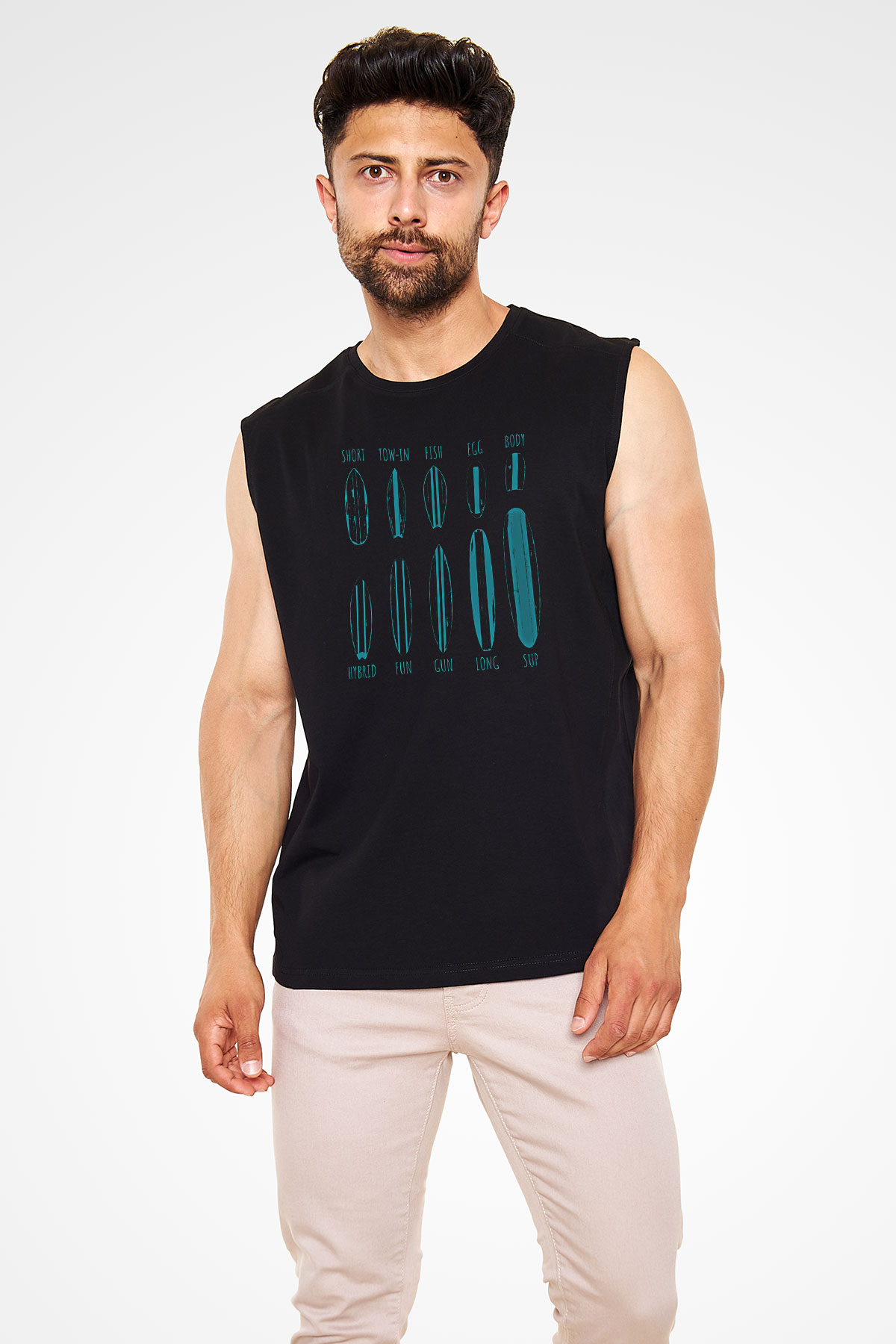 Sörf - Surfing Baskılı Unisex Siyah Kolsuz Tişört