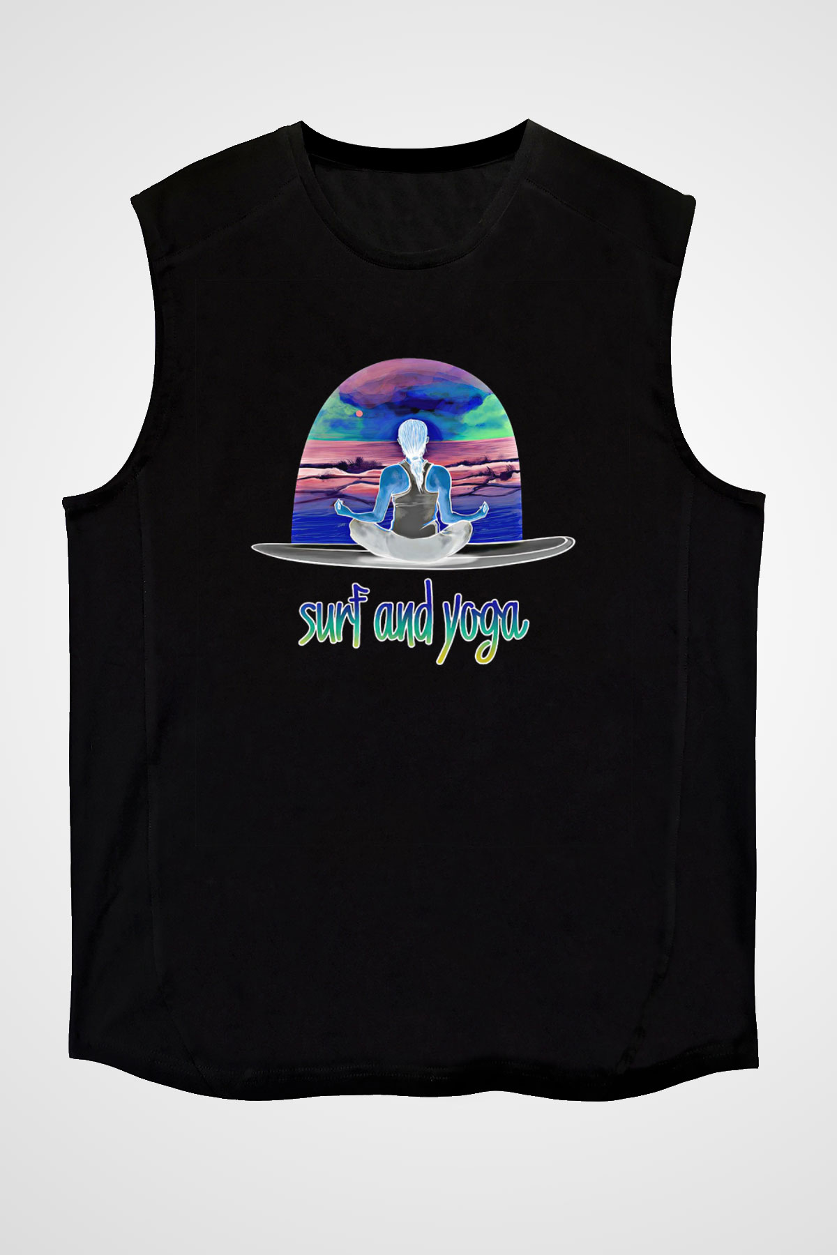 Sörf - Surfing Baskılı Unisex Siyah Kolsuz Tişört