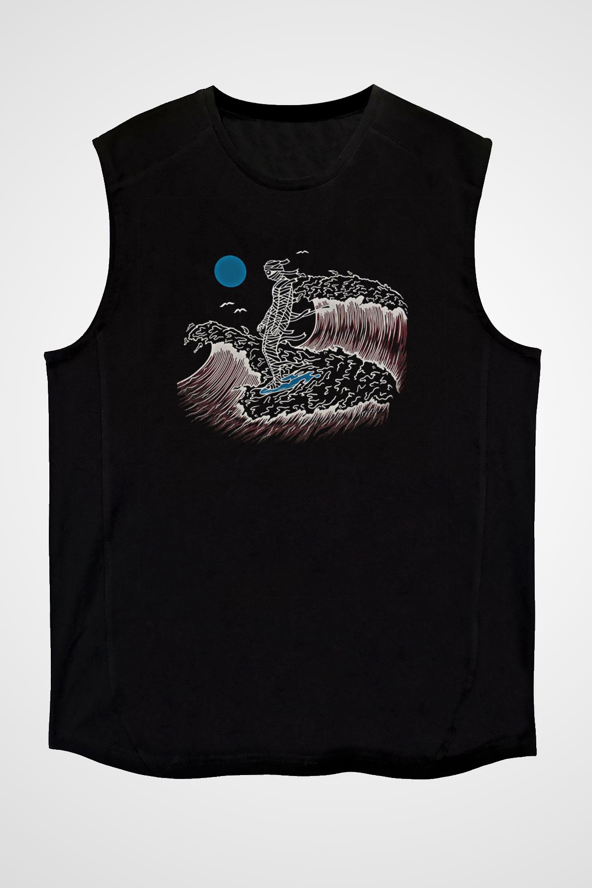 Sörf - Surfing Baskılı Unisex Siyah Kolsuz Tişört
