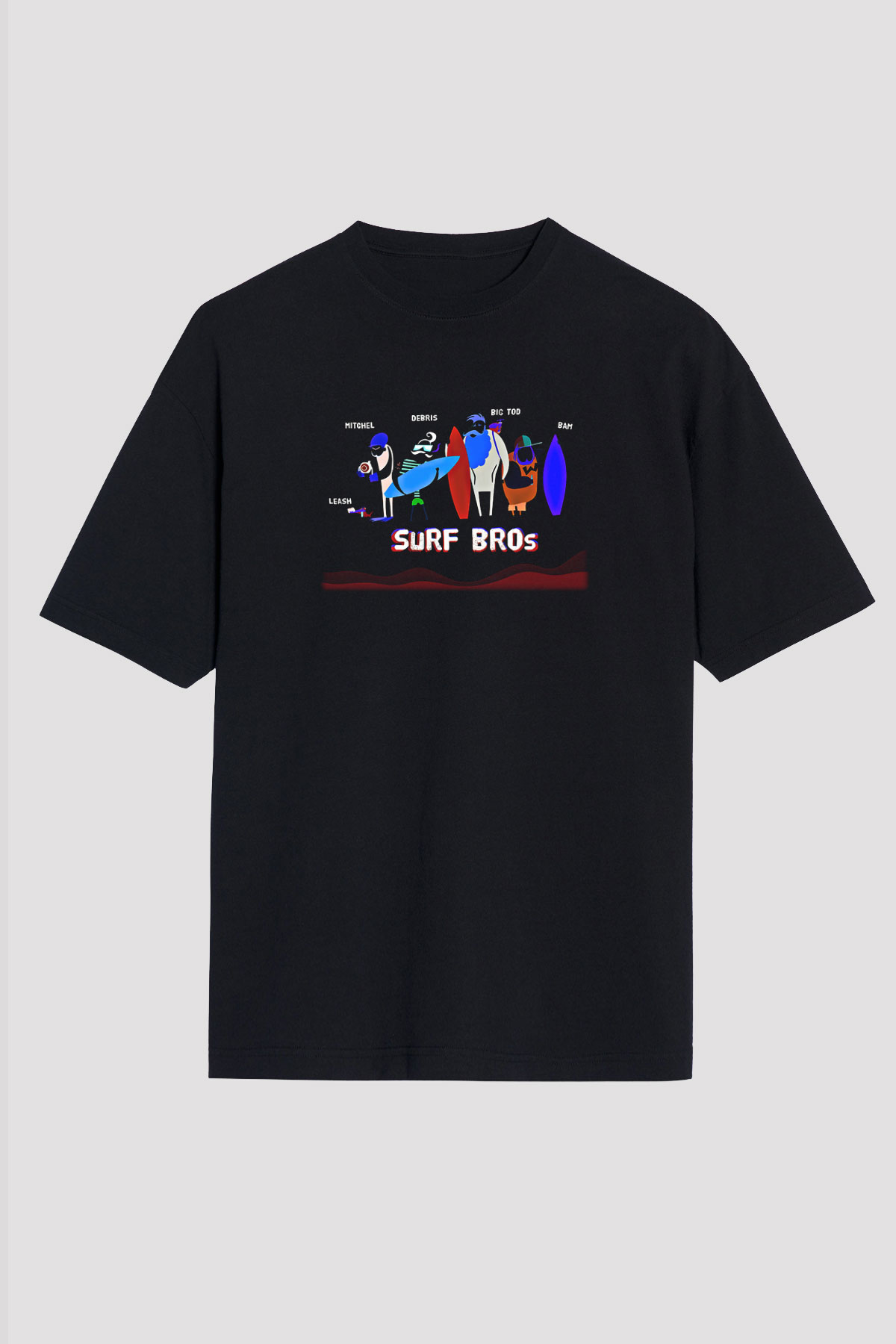 Sörf - Surfing Baskılı Unisex Siyah Oversize Tişört