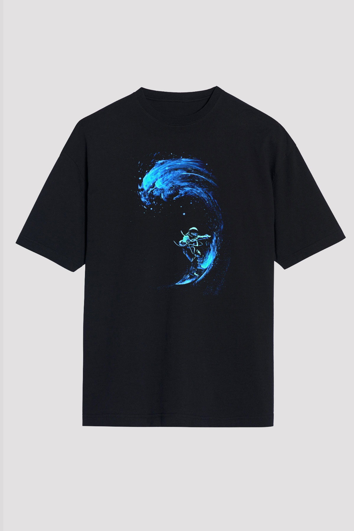 Sörf - Surfing Baskılı Unisex Siyah Oversize Tişört