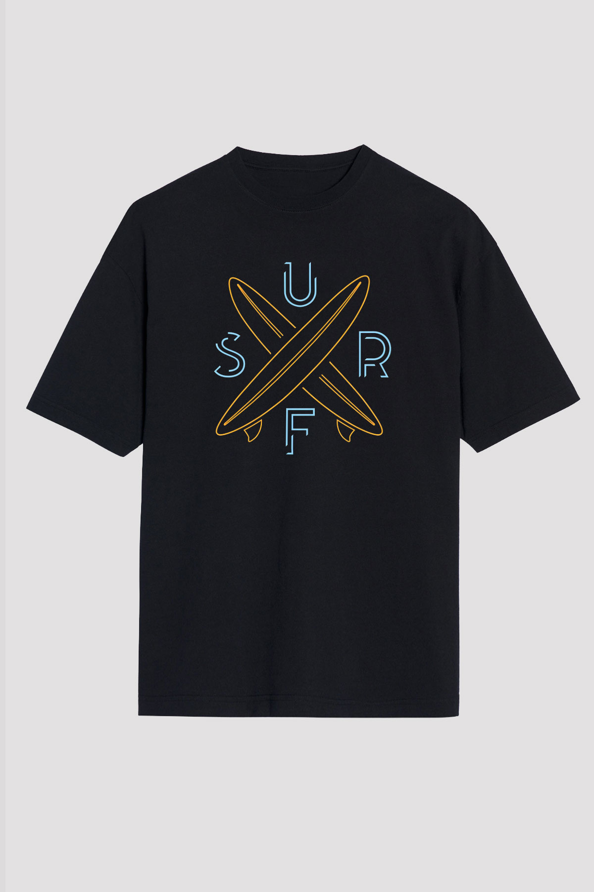 Sörf - Surfing Baskılı Unisex Siyah Oversize Tişört