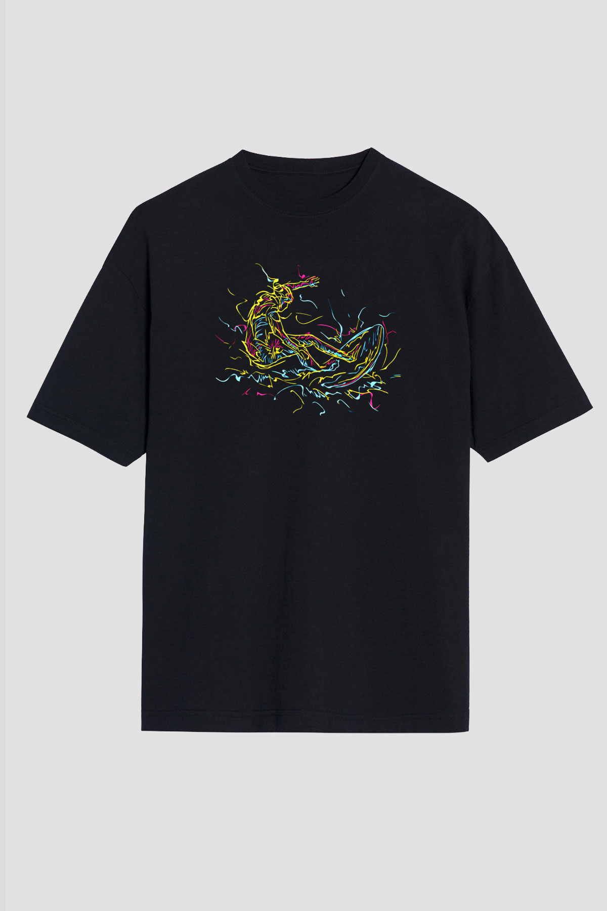 Sörf - Surfing Baskılı Unisex Siyah Oversize Tişört