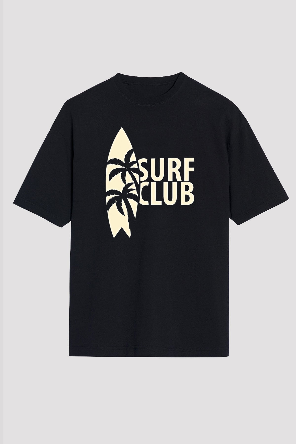 Sörf - Surfing Baskılı Unisex Siyah Oversize Tişört