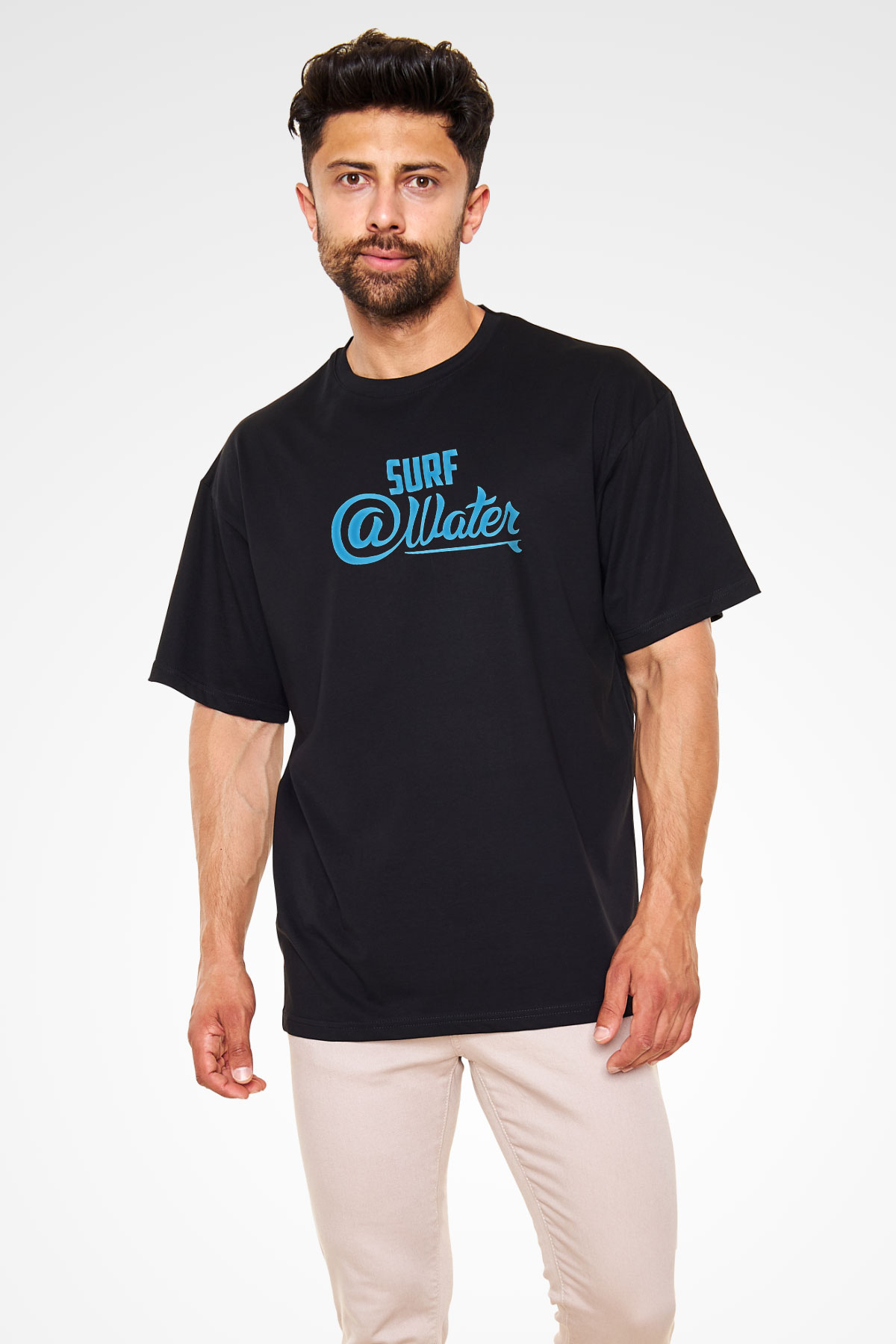 Sörf - Surfing Baskılı Unisex Siyah Oversize Tişört