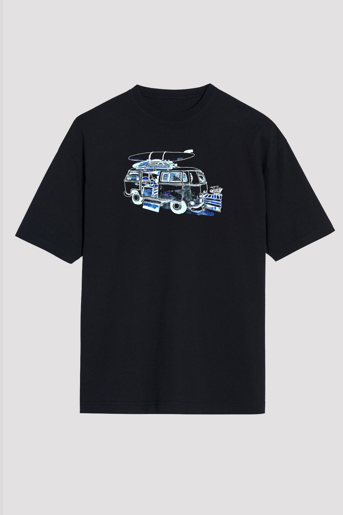 Sörf - Surfing Baskılı Unisex Siyah Oversize Tişört