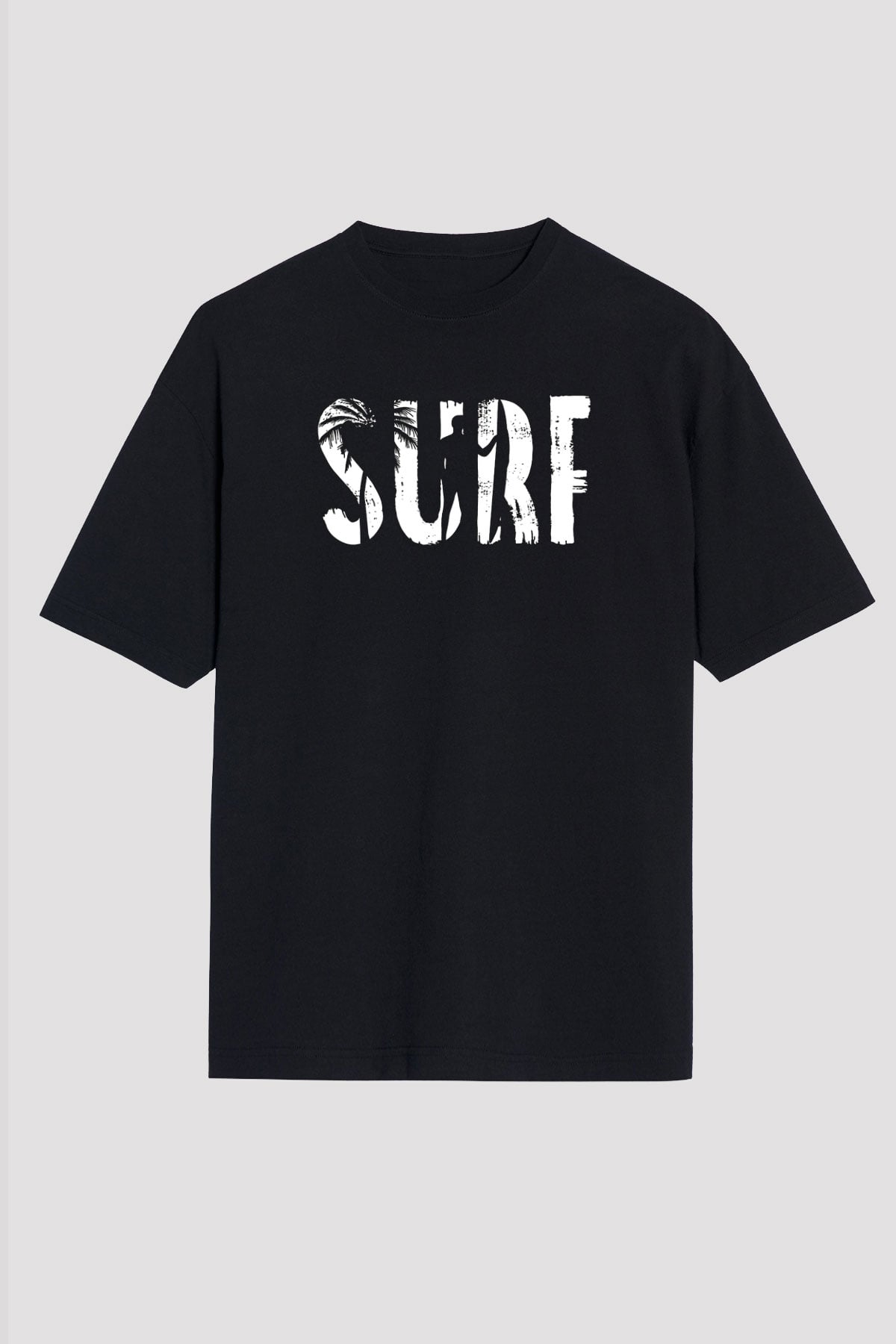 Sörf - Surfing Baskılı Unisex Siyah Oversize Tişört