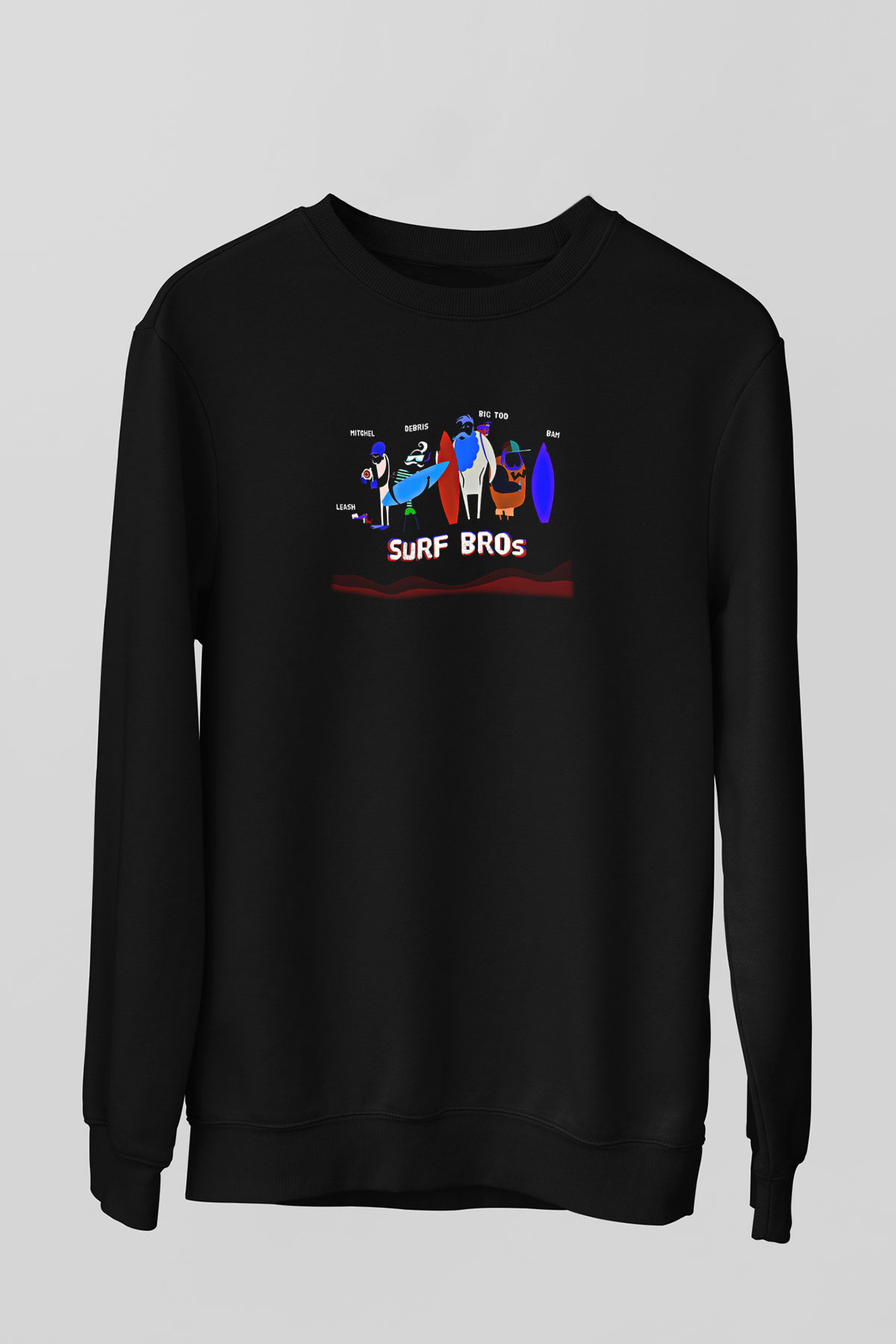 Sörf - Surfing Baskılı Unisex Siyah Sweatshirt