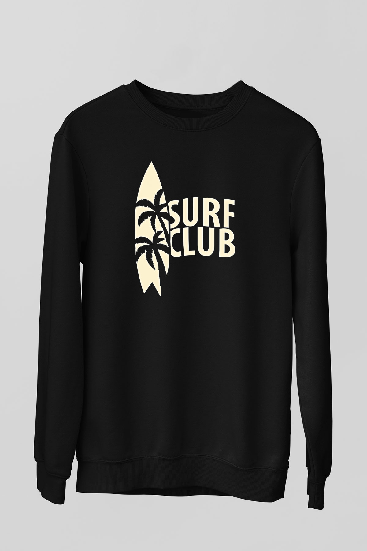 Sörf - Surfing Baskılı Unisex Siyah Sweatshirt