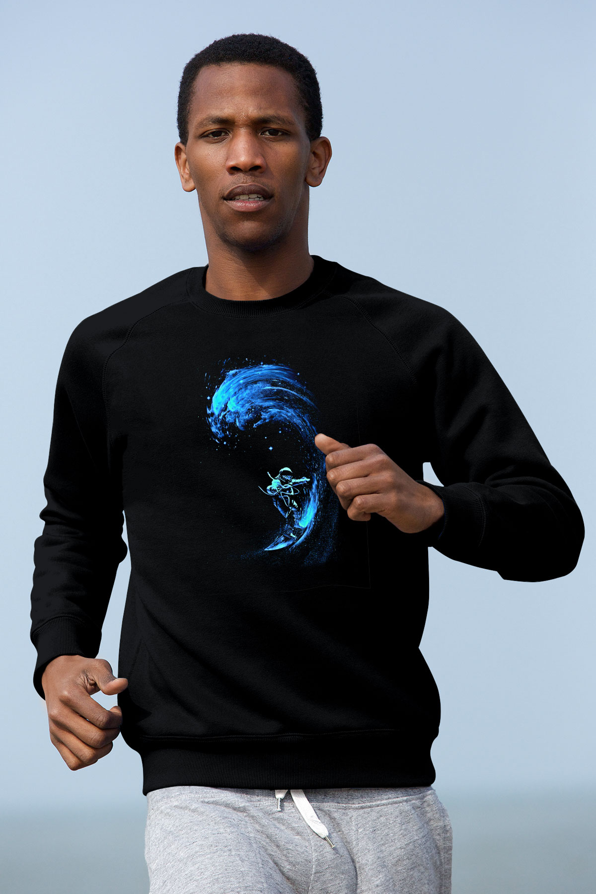 Sörf - Surfing Baskılı Unisex Siyah Sweatshirt