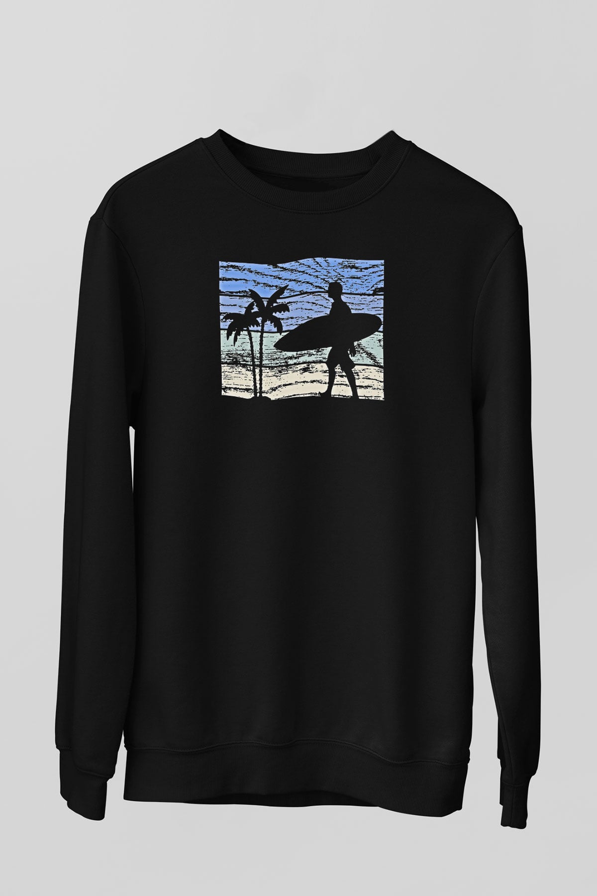 Sörf - Surfing Baskılı Unisex Siyah Sweatshirt