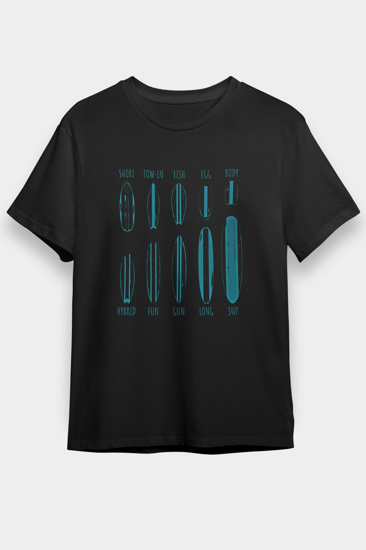 Sörf - Surfing Baskılı Unisex Siyah Tişört - Tshirt