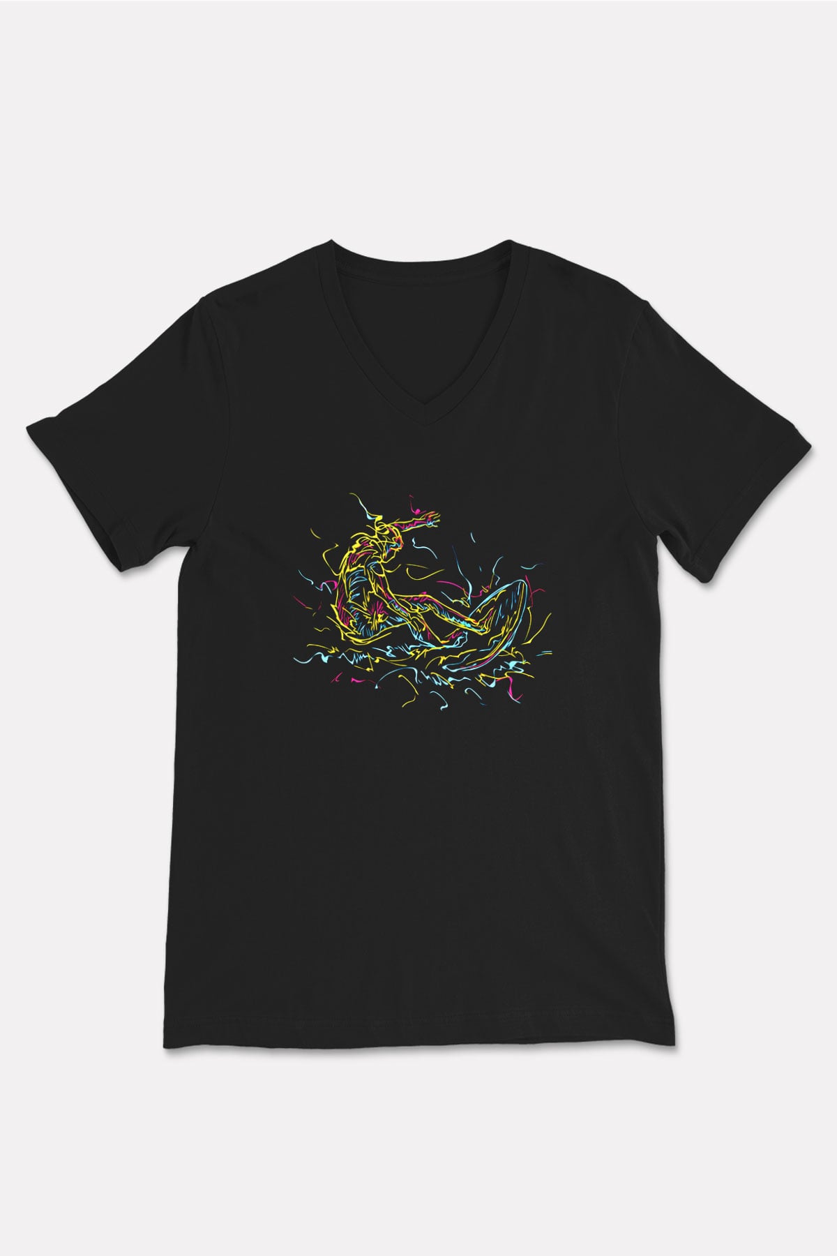 Sörf - Surfing Baskılı Unisex Siyah V Yaka Tişört