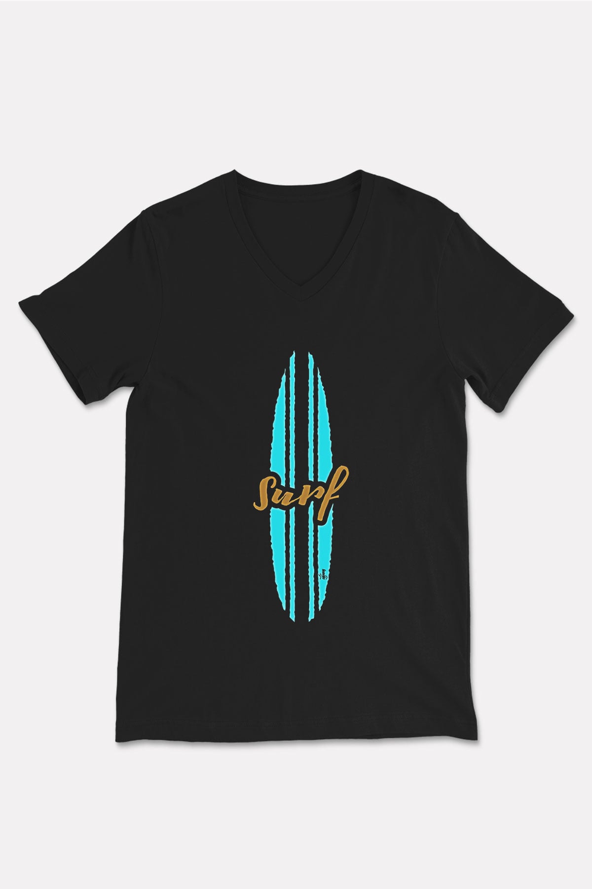 Sörf - Surfing Baskılı Unisex Siyah V Yaka Tişört