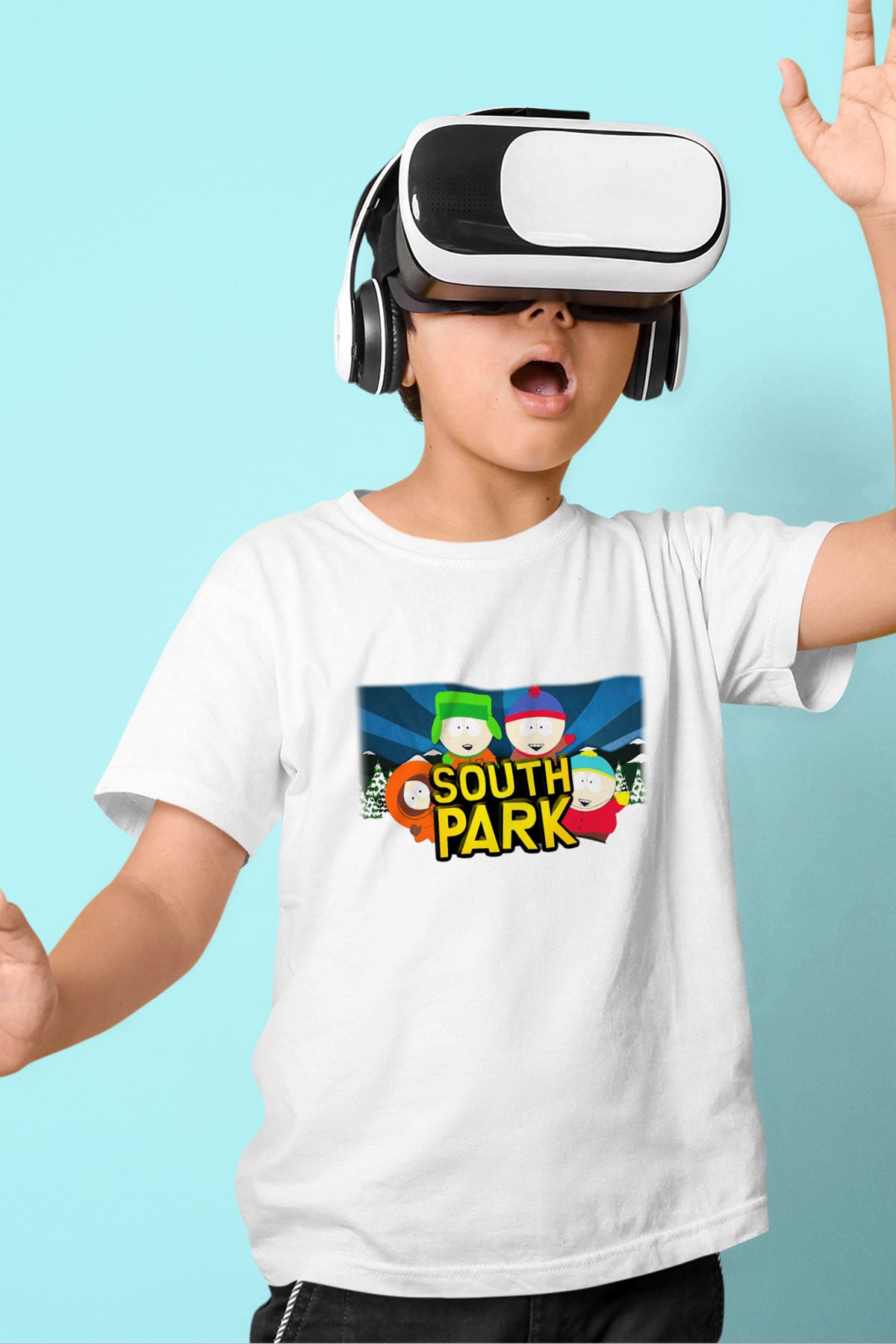 South Park Baskılı Beyaz Unisex Çocuk Tişört