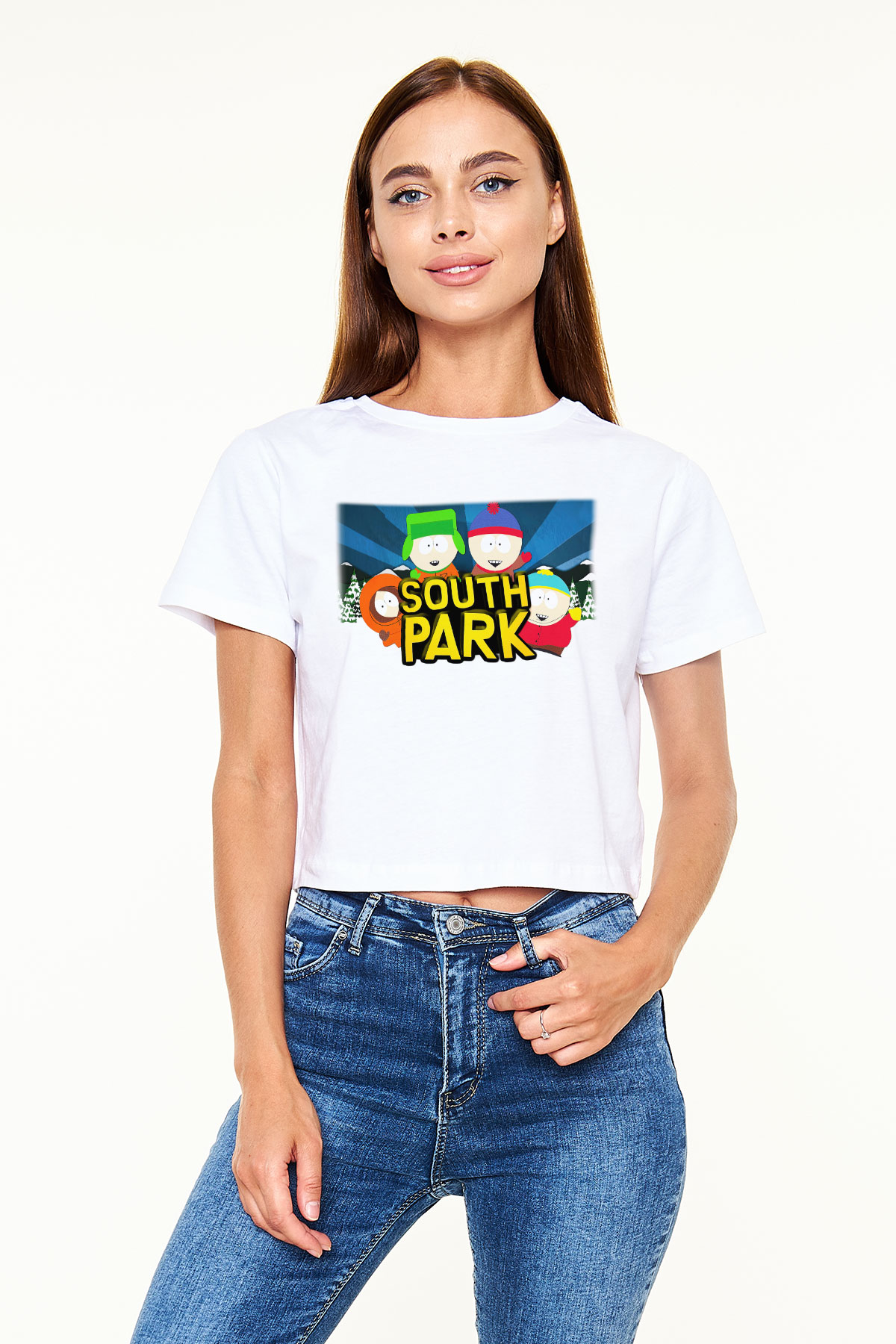 South Park Beyaz Croptop Tişört