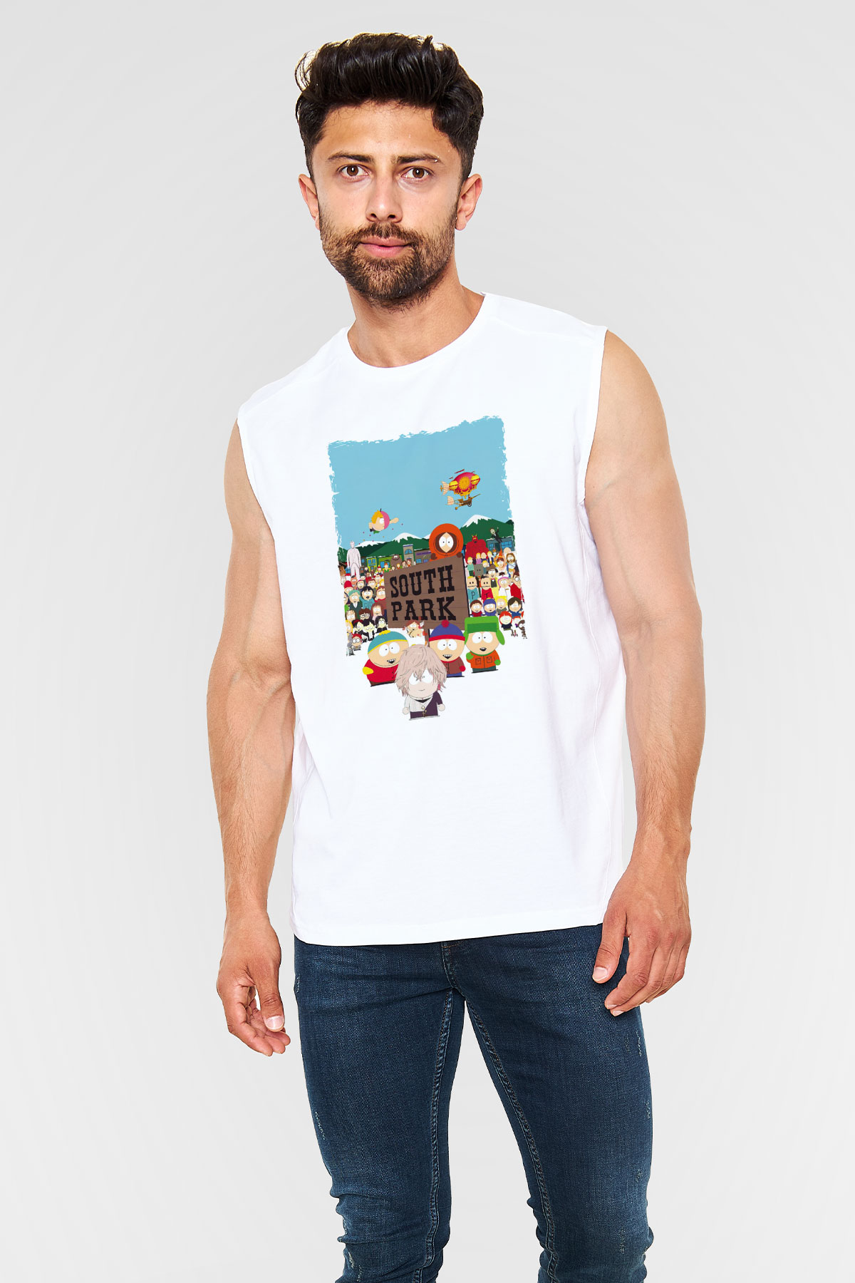 South Park Beyaz Unisex Kolsuz Tişört