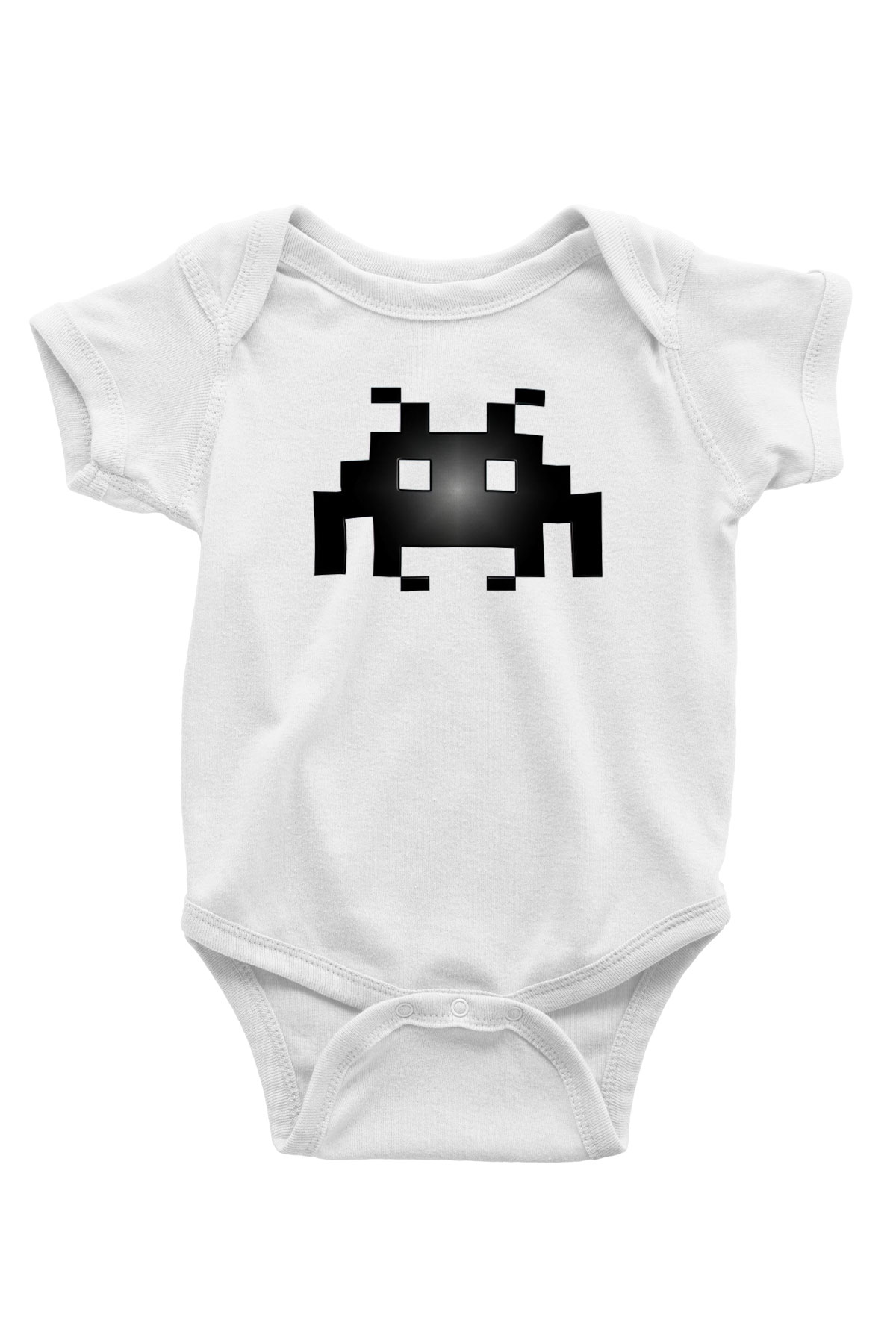 Space Invaders Baskılı Beyaz Unisex Bebek Body - Zıbın