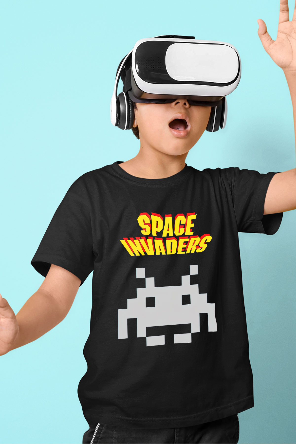 Space Invaders Siyah Unisex  Çocuk Tişört