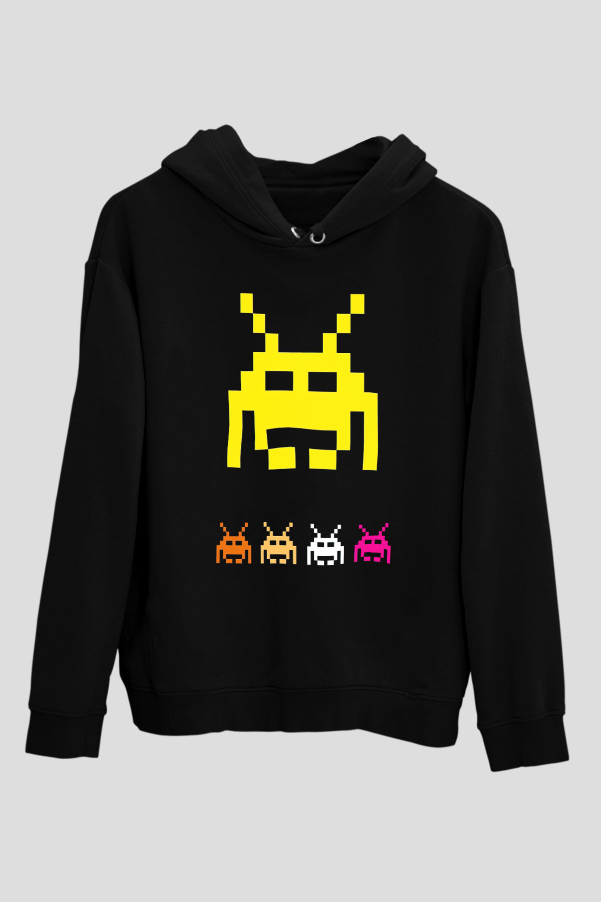 Space Invaders Siyah Unisex Hoodie