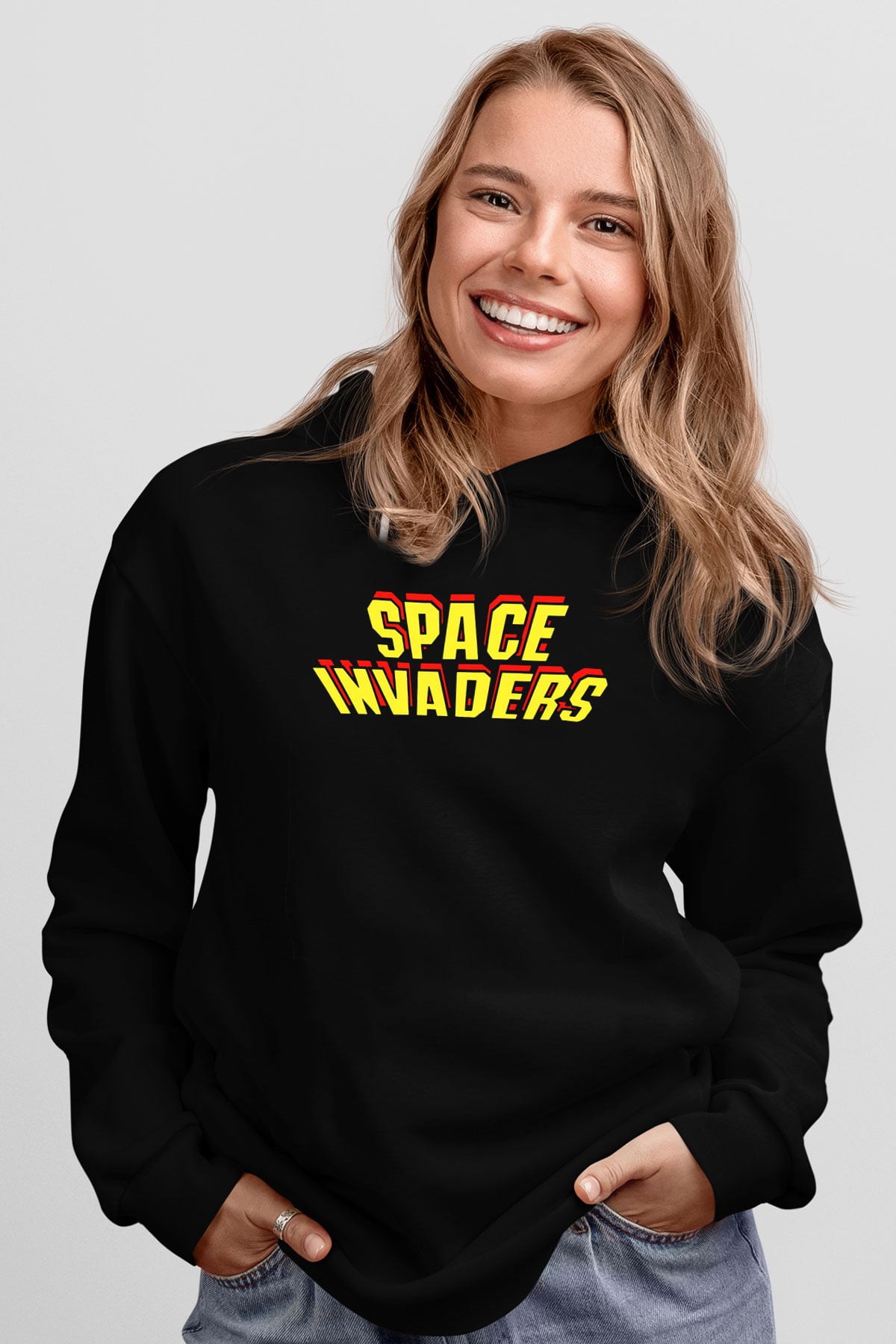 Space Invaders Siyah Unisex Hoodie