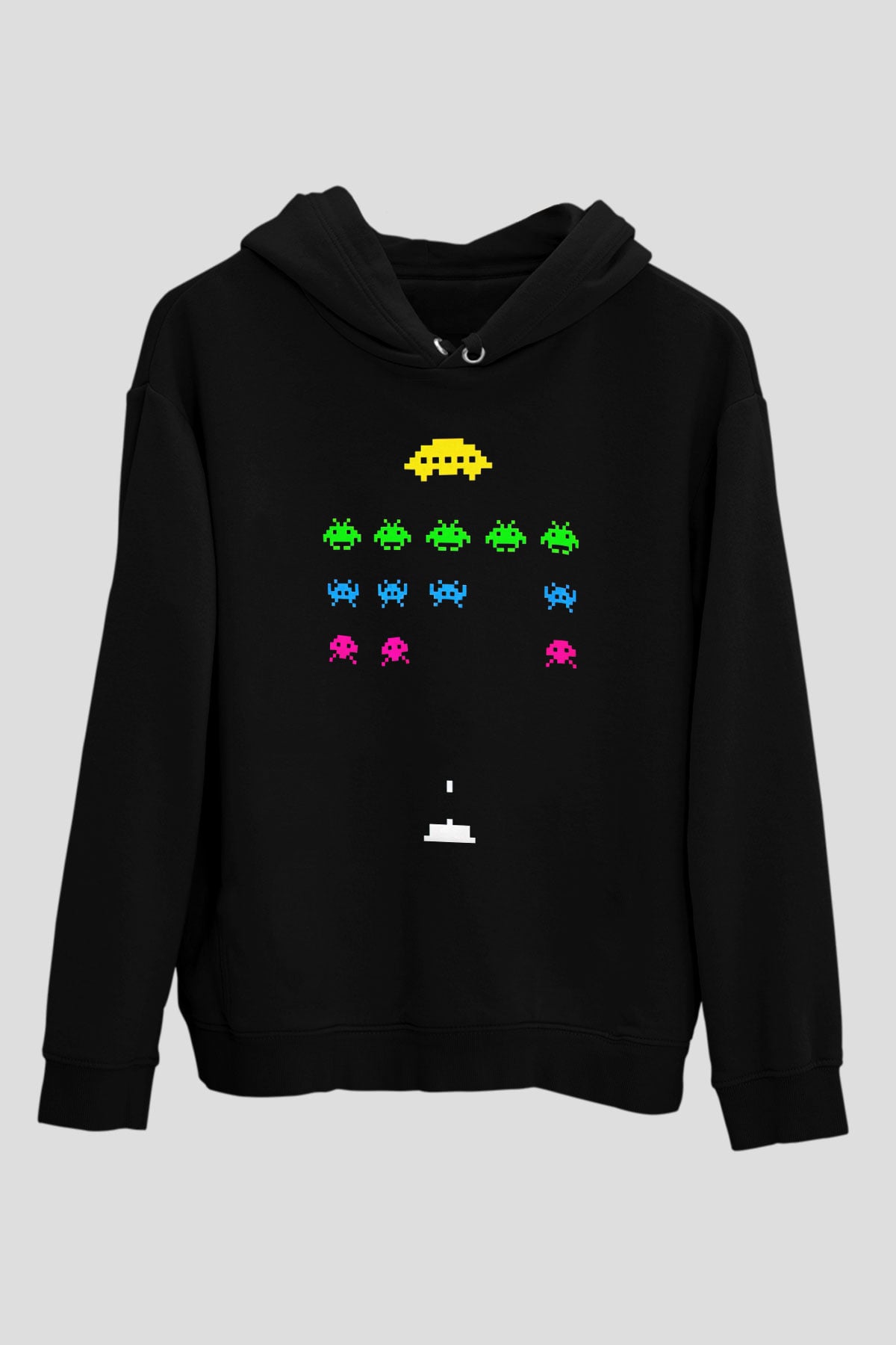Space Invaders Siyah Unisex Hoodie