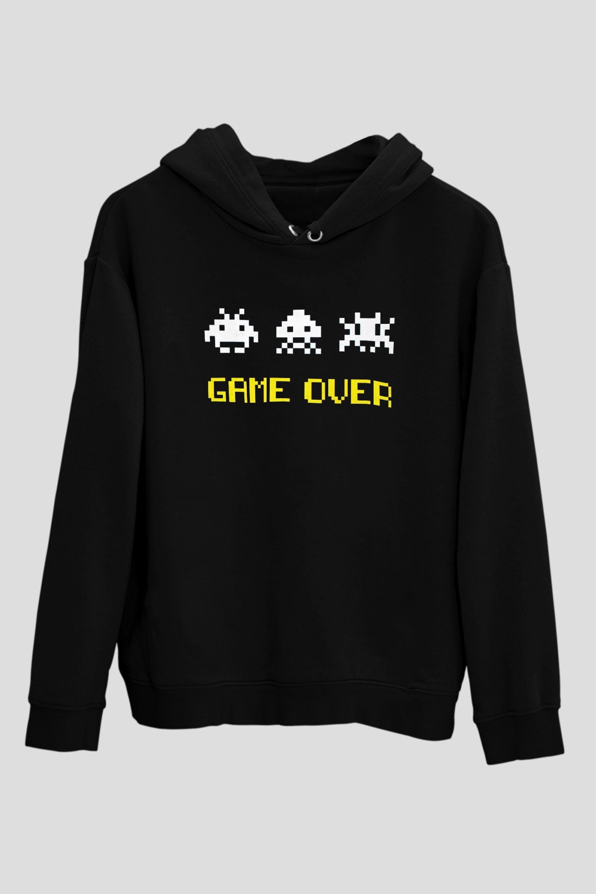 Space Invaders Siyah Unisex Hoodie