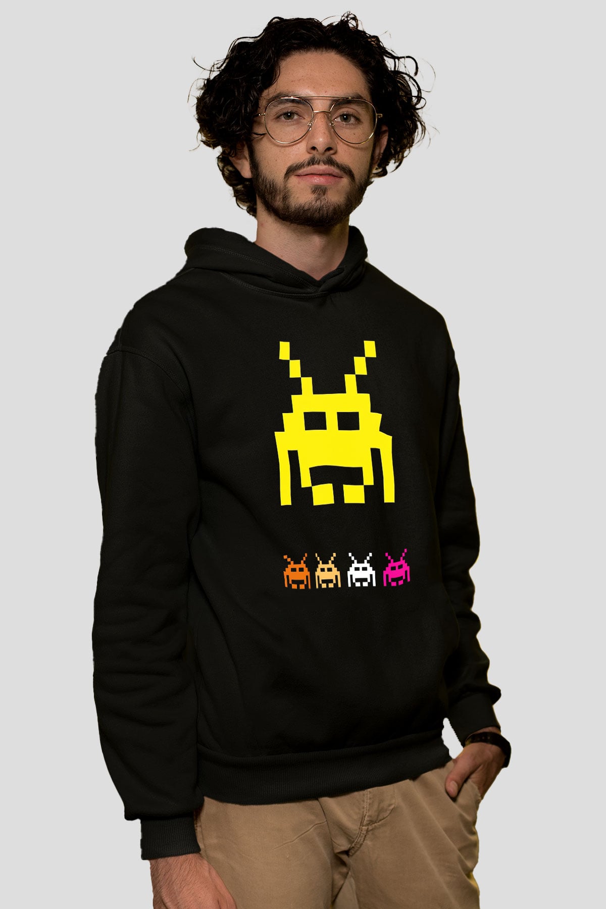 Space Invaders Siyah Unisex Hoodie