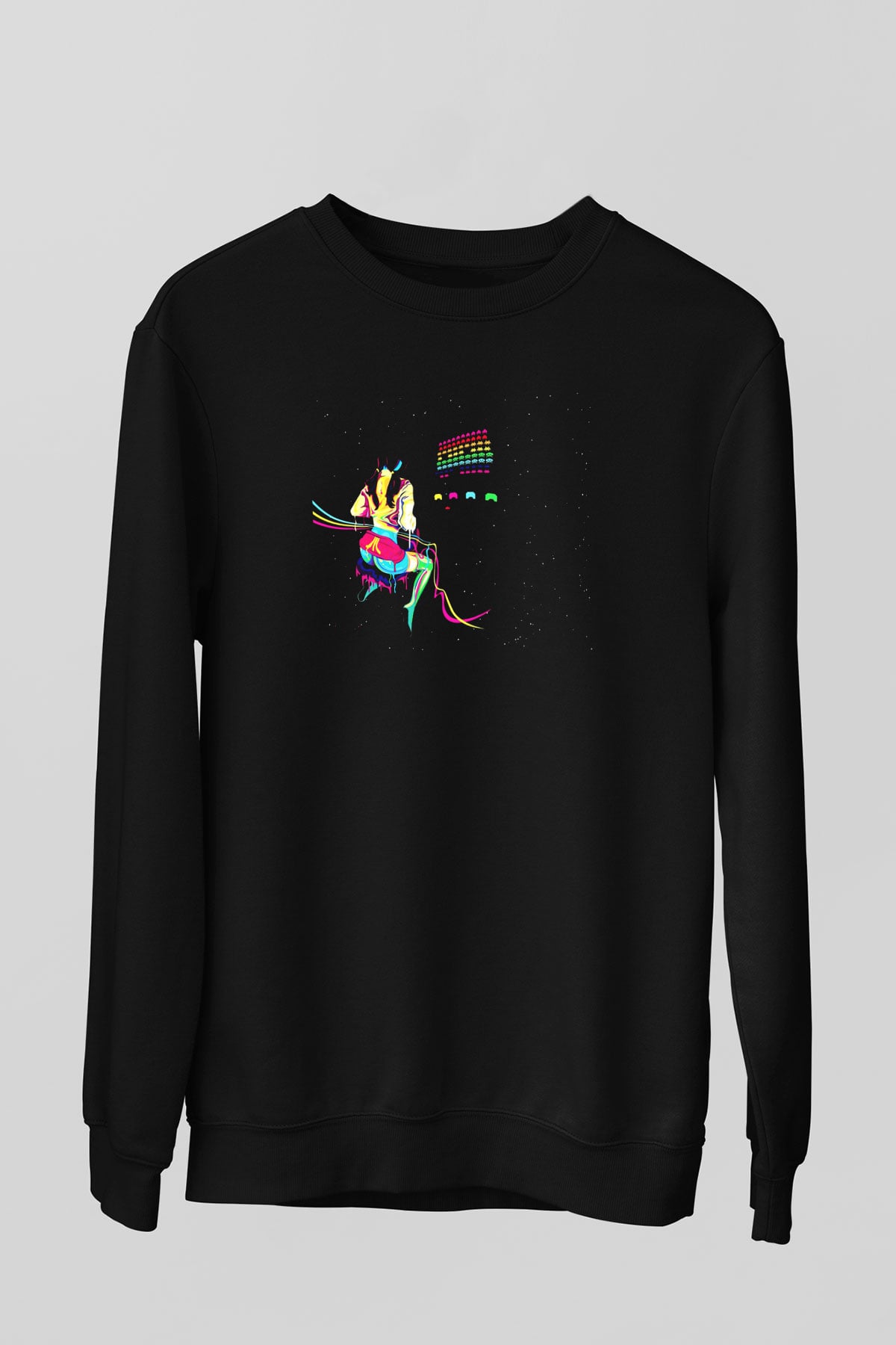Space Invaders Siyah Unisex Sweatshirt