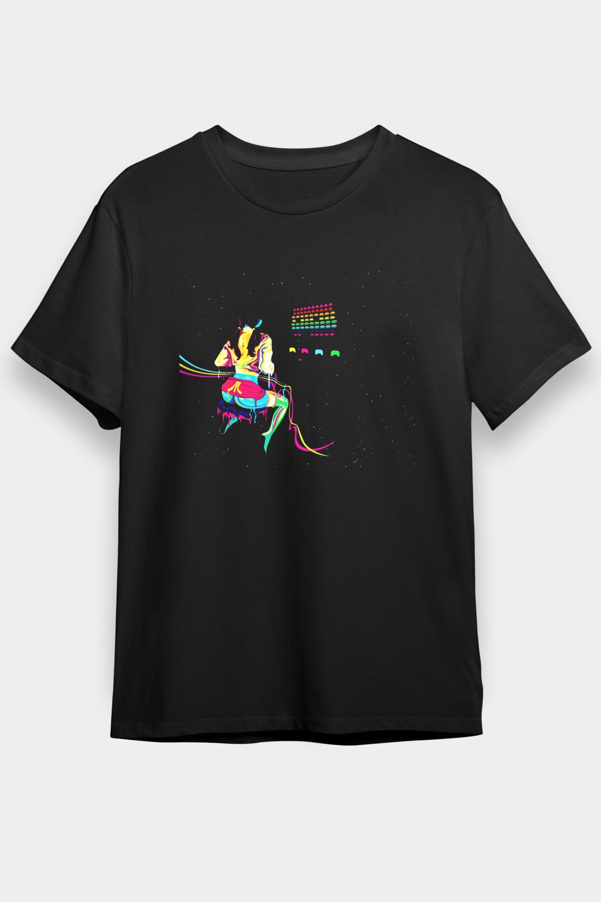Space Invaders Siyah Unisex Tişört