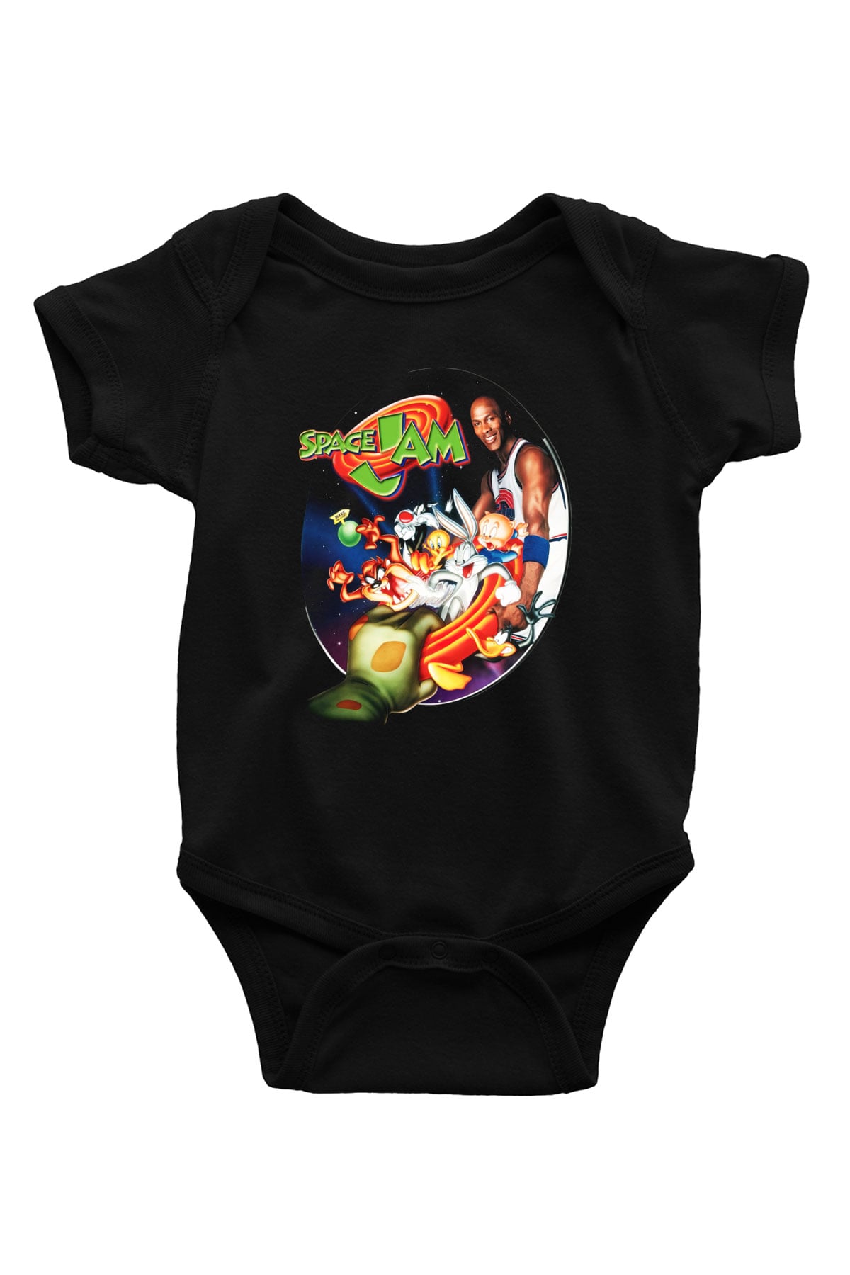 Space Jam Baskılı Siyah Bebek Body - Zıbın