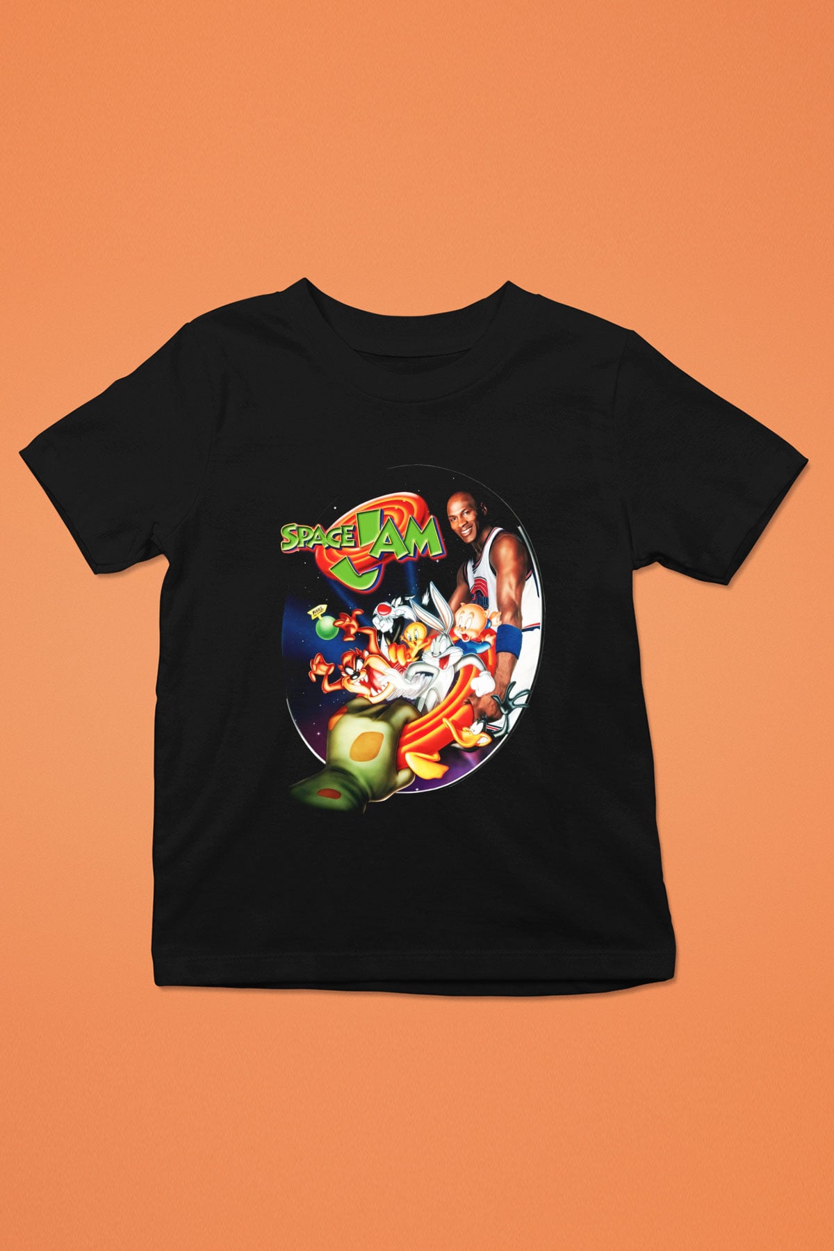 Space Jam Baskılı Siyah Unisex Çocuk Tişört