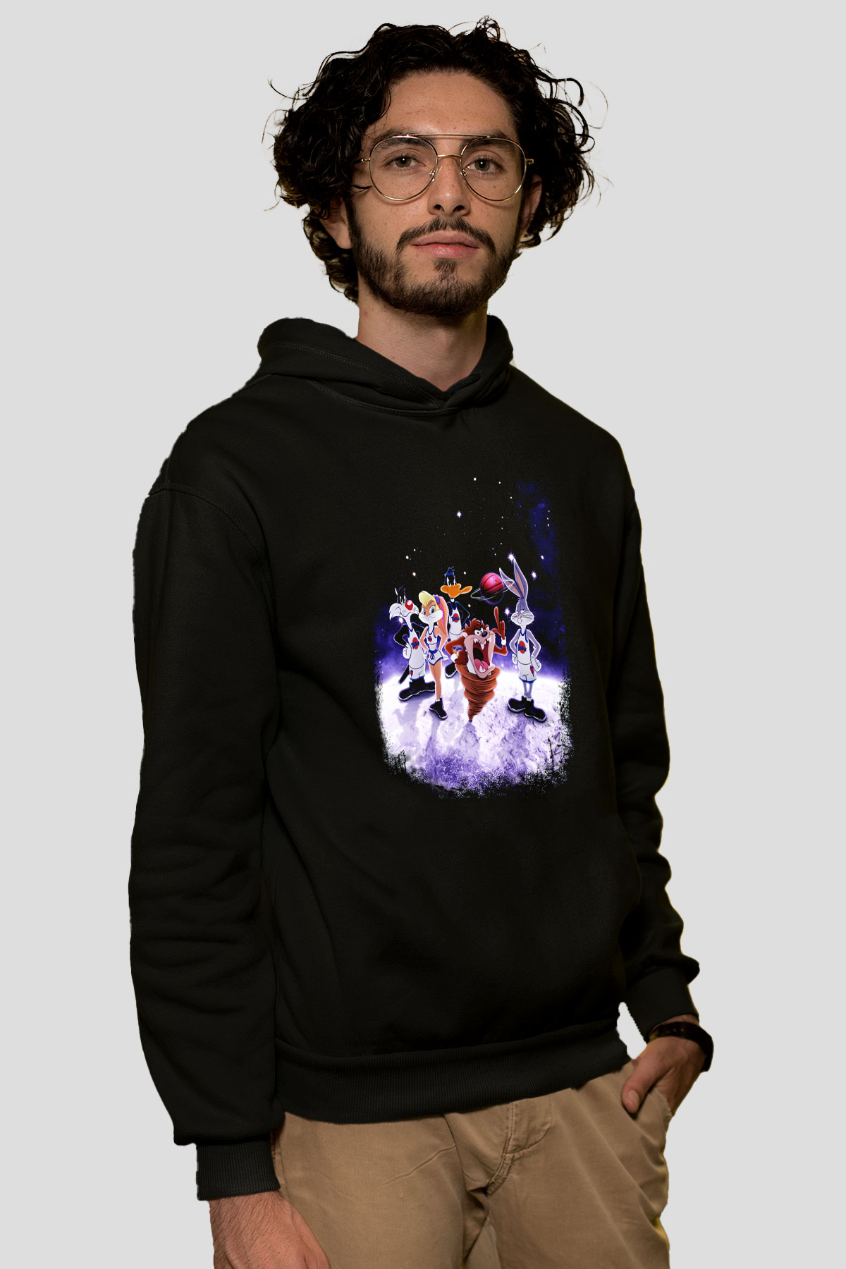 Space Jam Siyah Unisex Kapüşonlu Sweatshirt